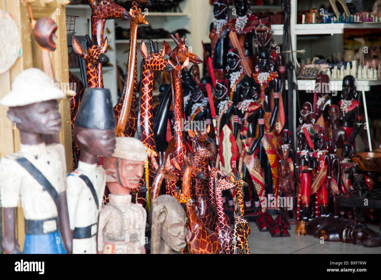Souvenir carvings in a shop in Old Town, Mombasa, Kenya Stock Photo Alamy