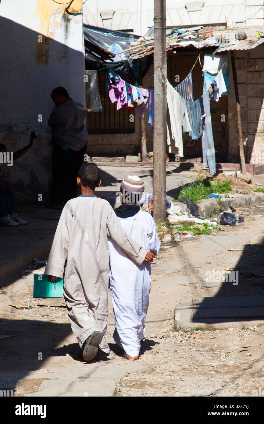 Muslim boys in the old town, Mombasa, Kenya Stock Photo