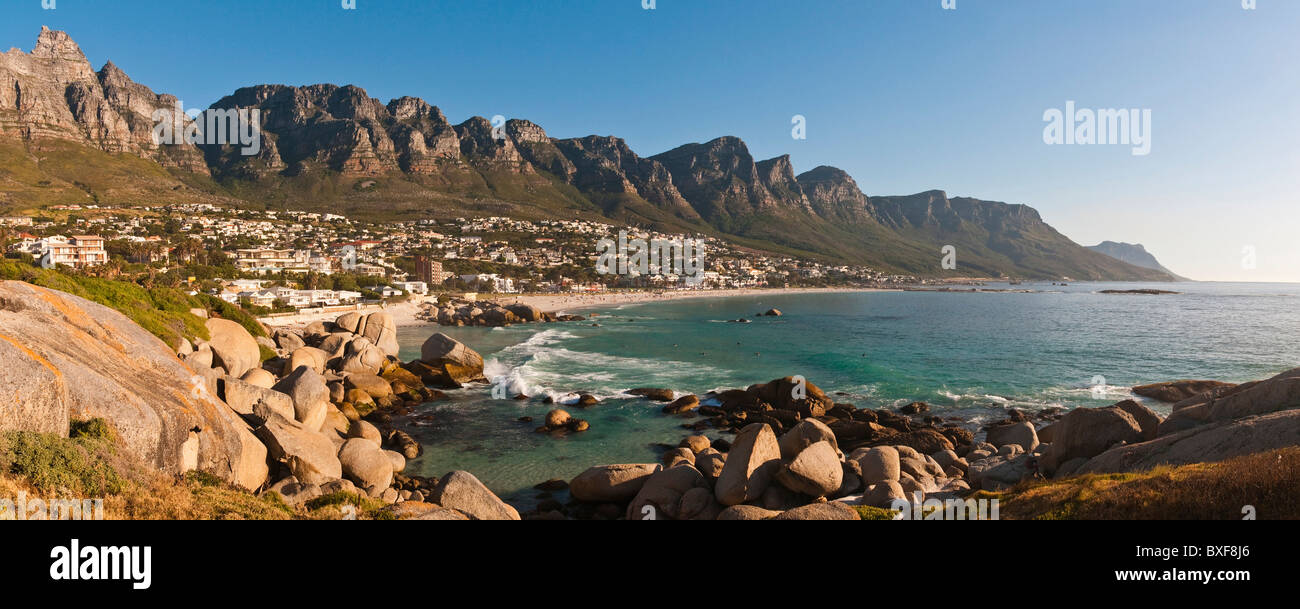 View of Camps Bay and The Twelve (12) Apostles on the Western Seaboard. Cape Town. Western Province. South Africa. Stock Photo