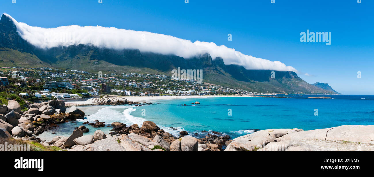 View of Camps Bay and The Twelve (12) Apostles on the Western Seaboard. Cape Town. Western Province. South Africa. Stock Photo