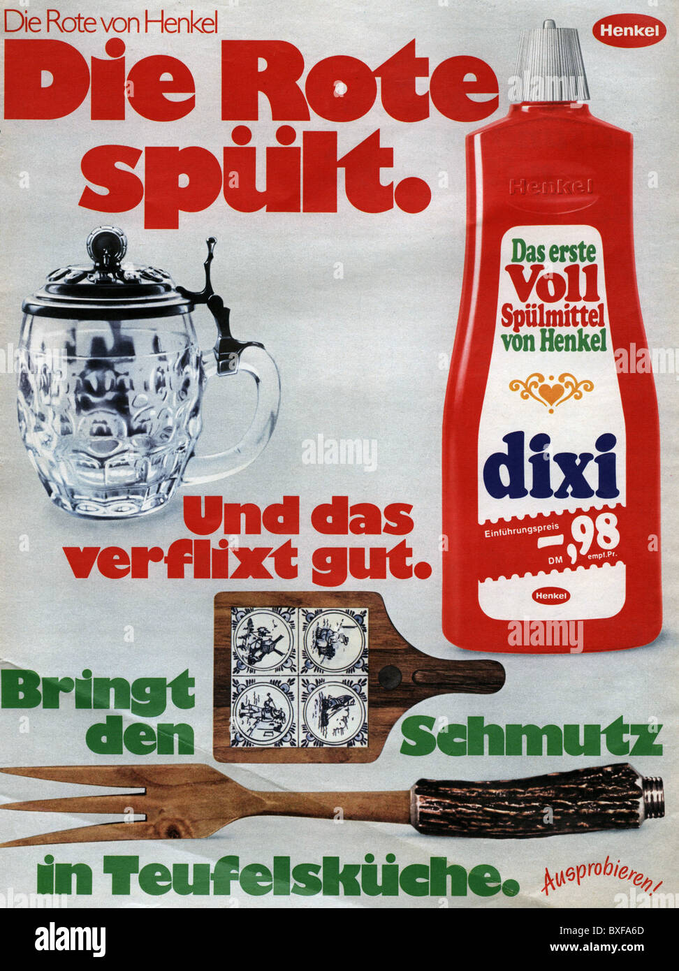 advertising, detergents, Dixi dish detergent, advert from a magazine, Germany, circa 1970, Additional-Rights-Clearences-Not Available Stock Photo