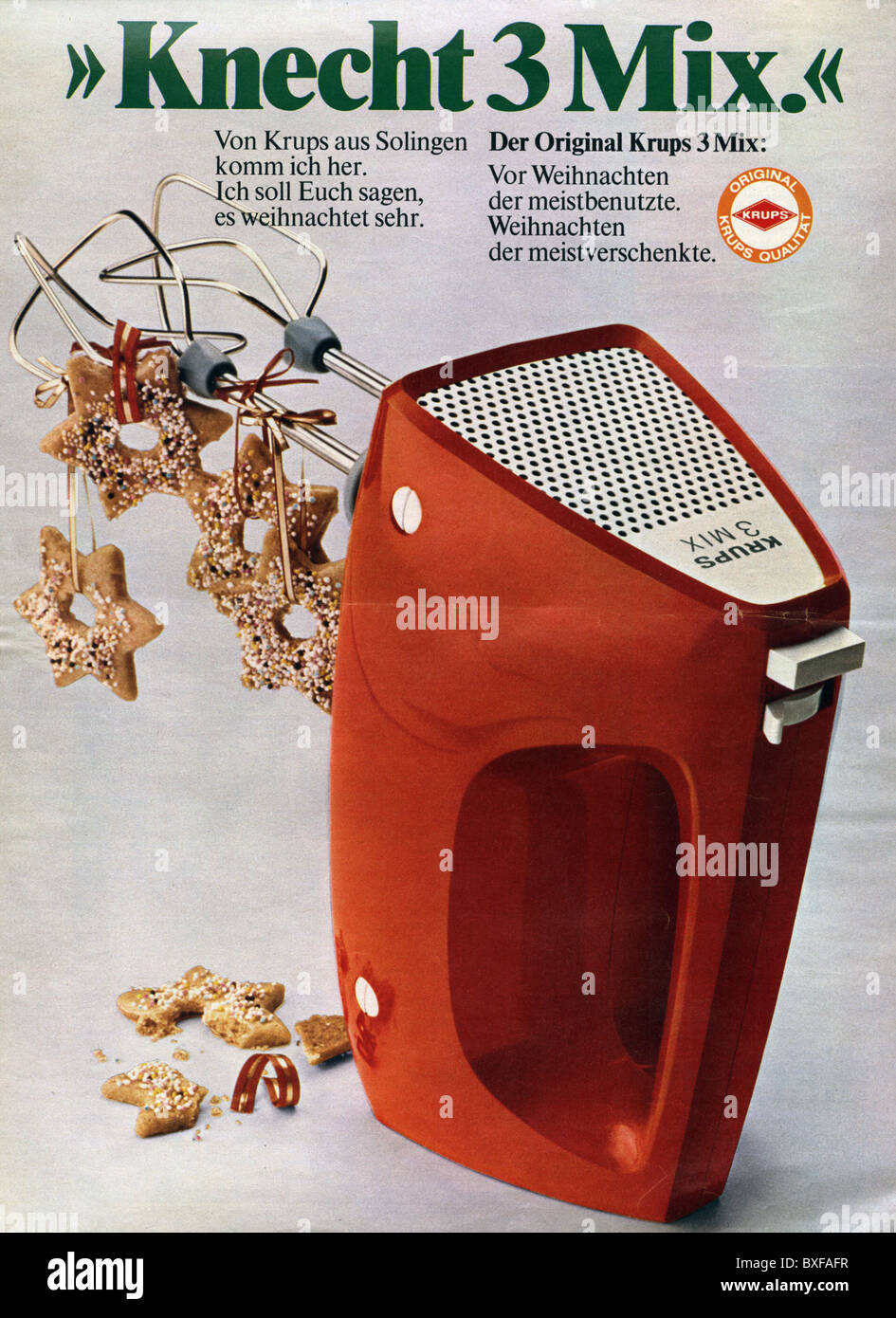 advertising, domestic appliances / housewares, advert for Krups handheld  electric mixer, model "Knecht 3 Mix", from the magazine "Bunte",  15.12.1972, Additional-Rights-Clearences-Not Available Stock Photo - Alamy