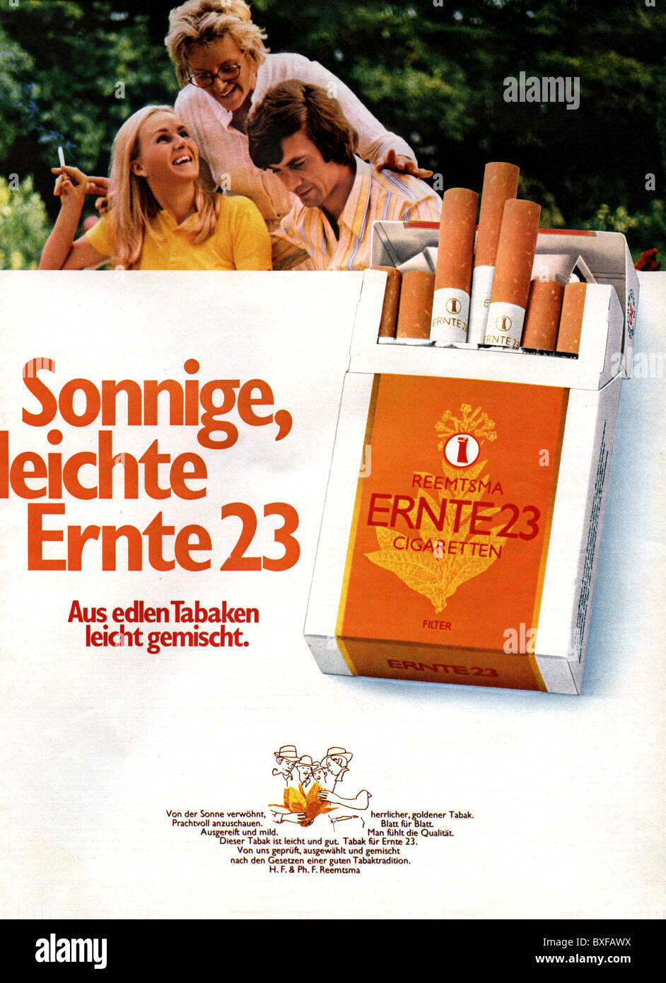 advertising, tobacco, cigarettes, advert for Reemtsma Ernte 23 cigarettes,  from the magazine 