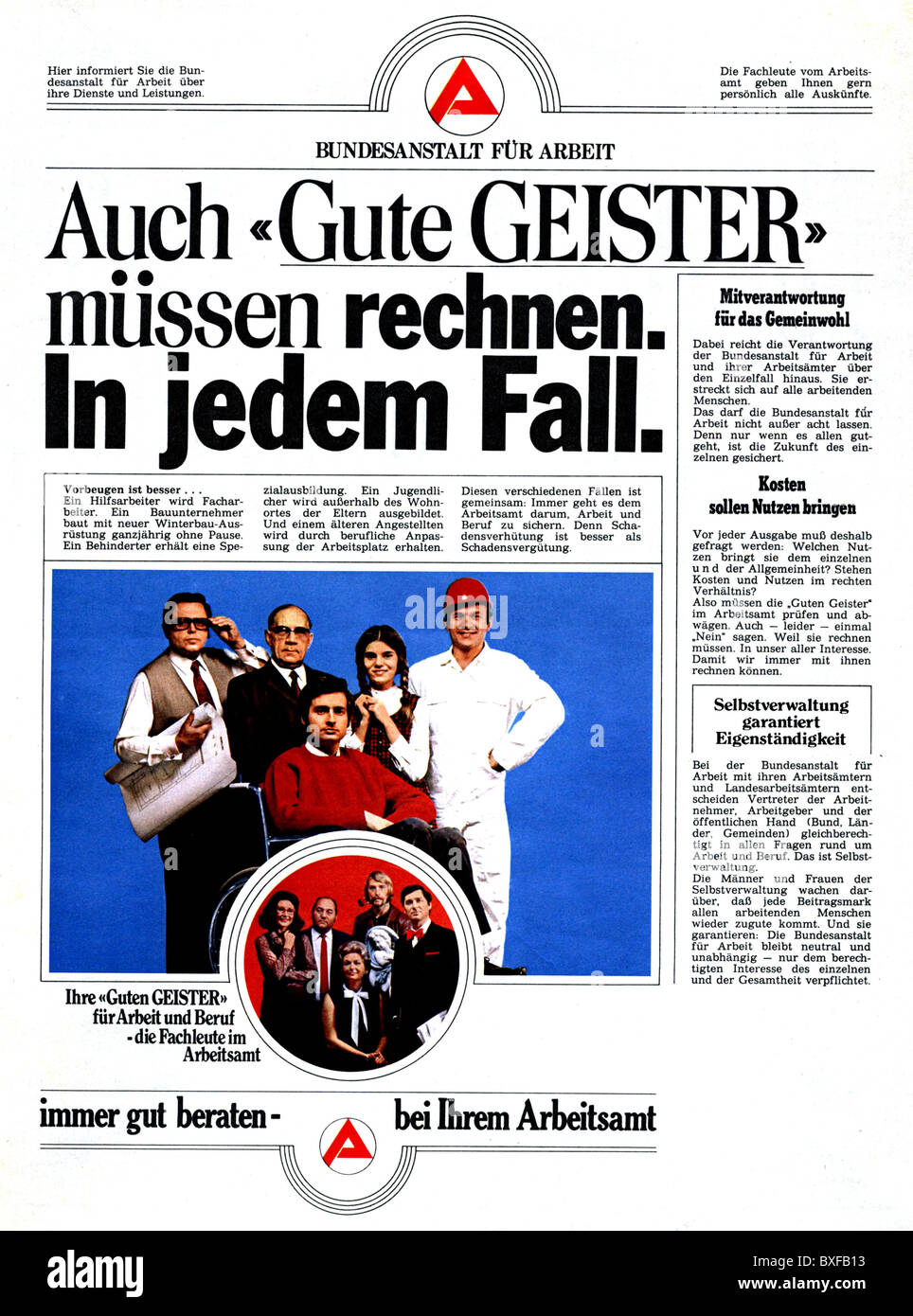 people, labour / worker, redundancy / unemployment, advert of the German Federal Employment Office (Bundesanstalt fuer Arbeit), from the magazine 'Hoeren und Sehen', No. 38, 16.9.1972, Additional-Rights-Clearences-Not Available Stock Photo