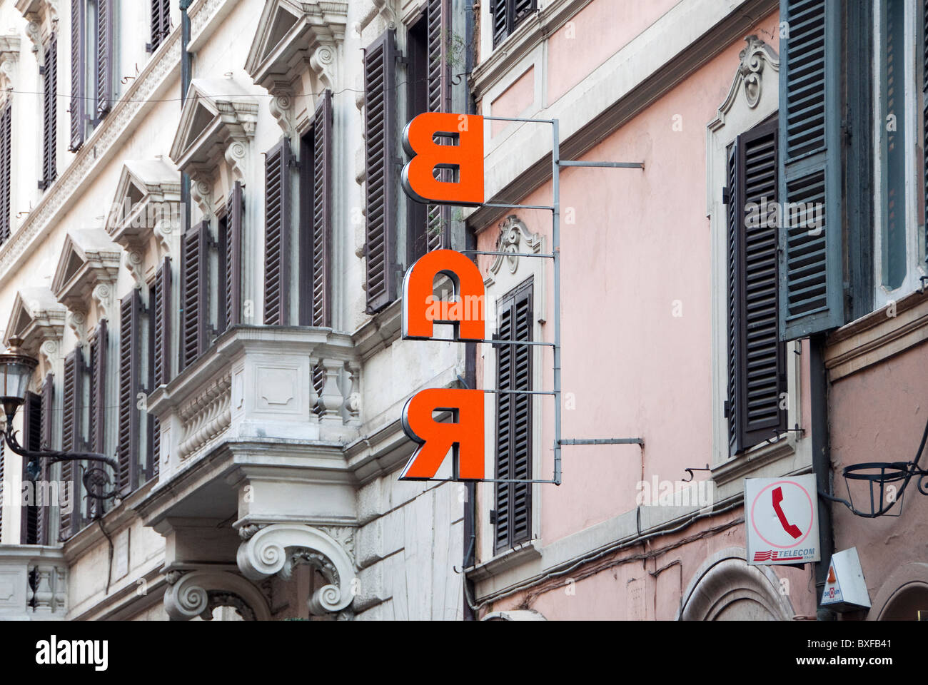 Orange bar sign in Via del Babuino Rome Italy Stock Photo