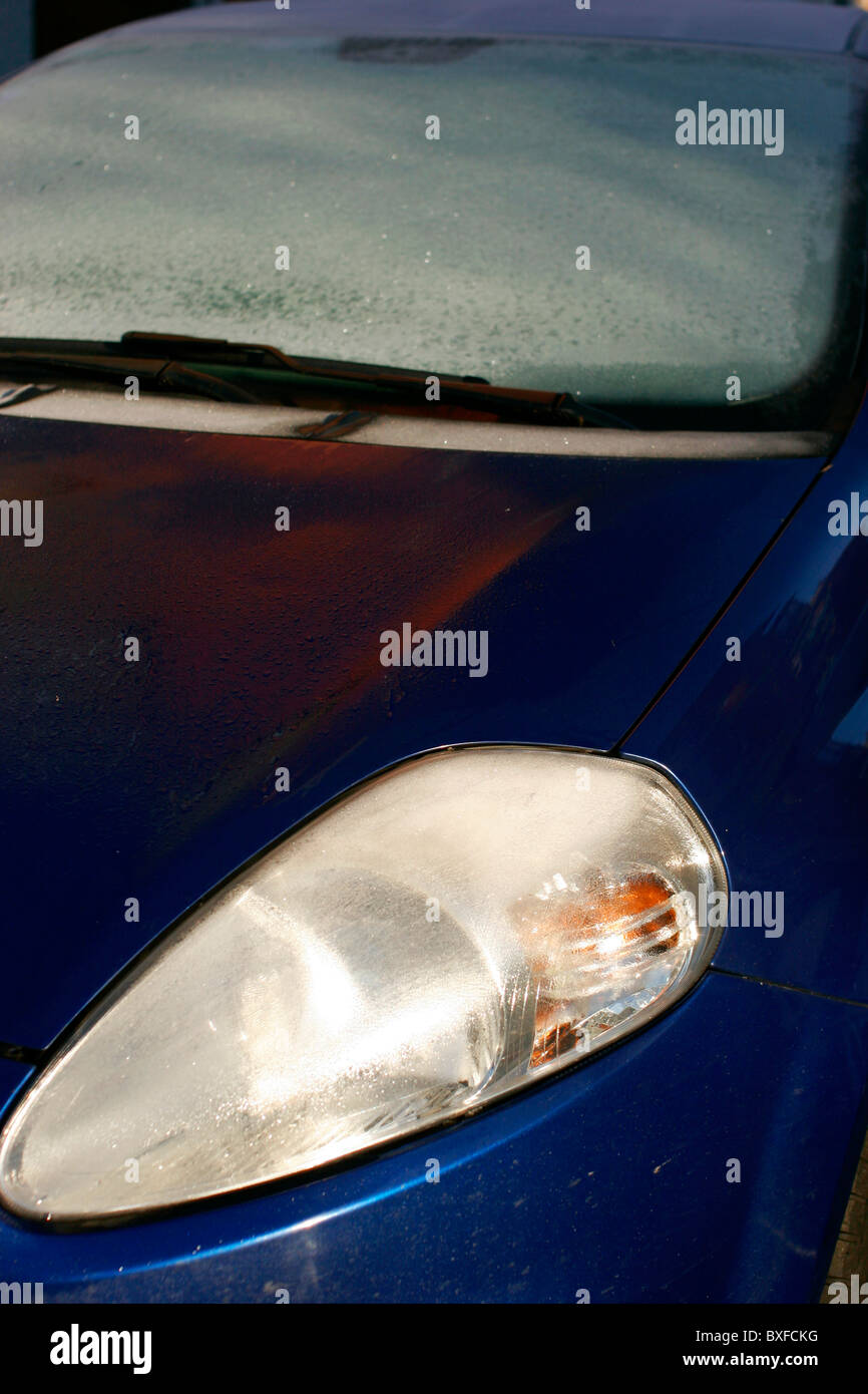 Fiat Punto after a cold night in Autumn Stock Photo