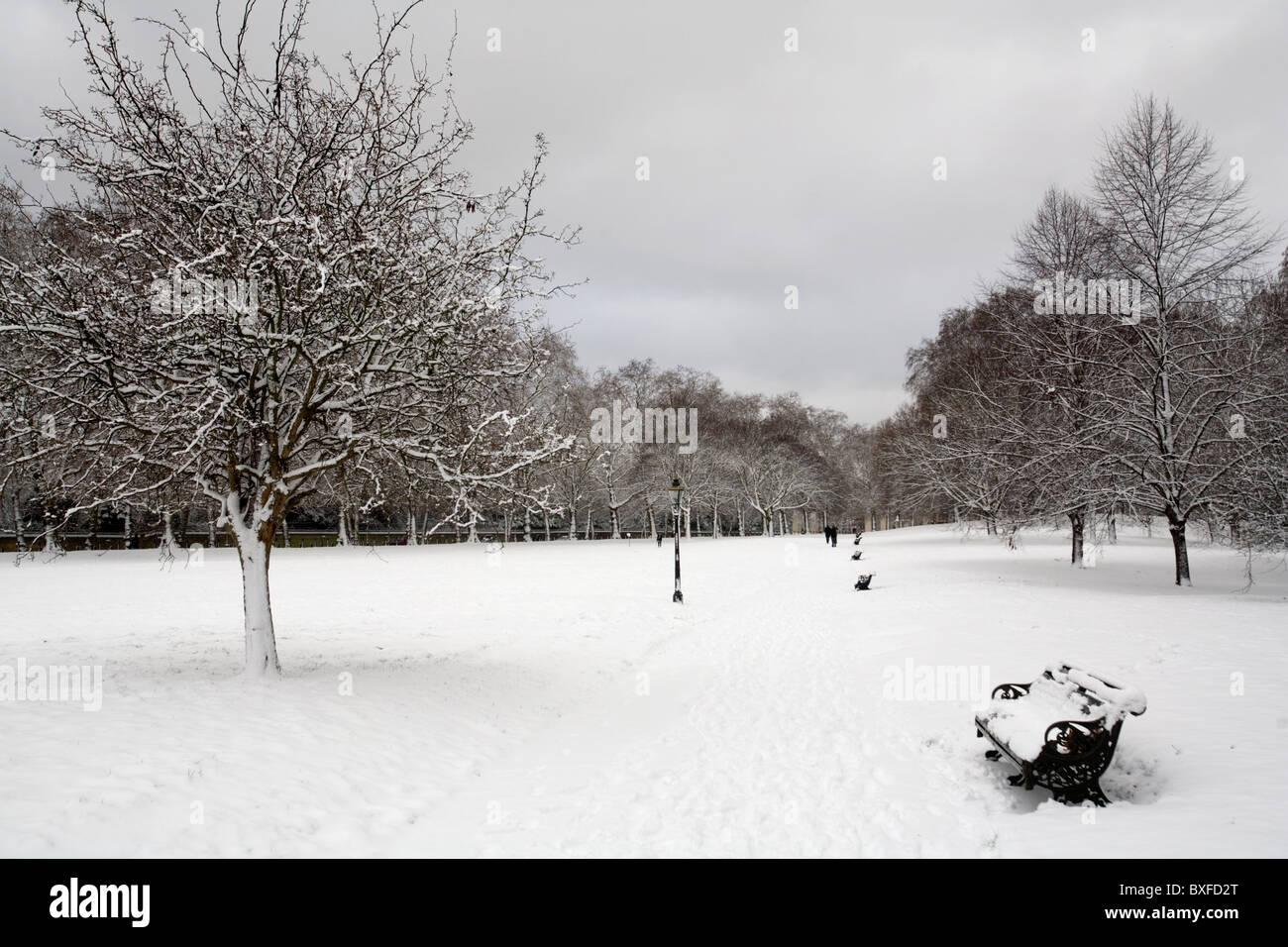 Green Park covered in white snow, London, England, Britain, UK Stock Photo