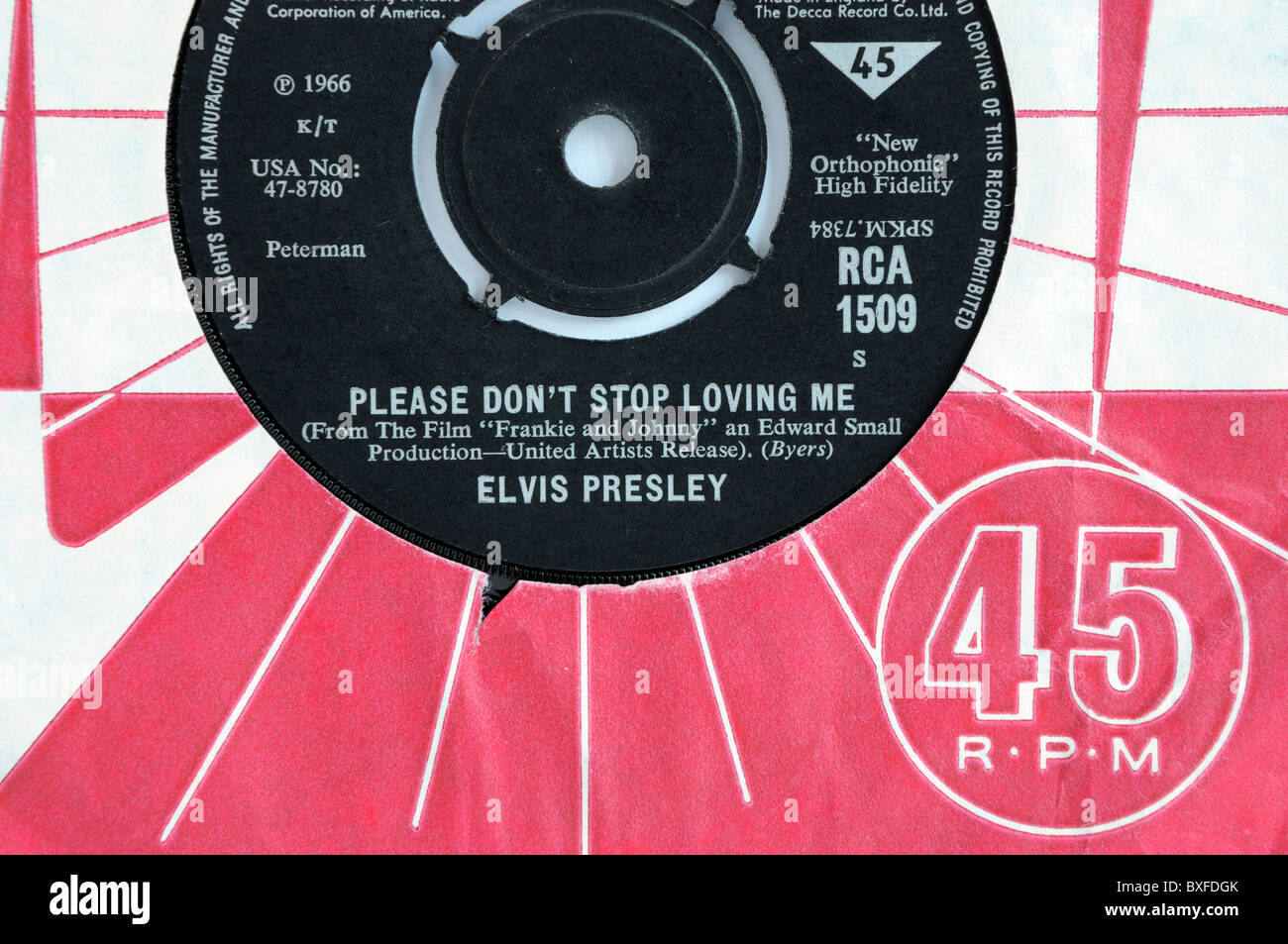 Elvis Presley's 1966 record 'Please Don't Stop Loving Me'. Stock Photo