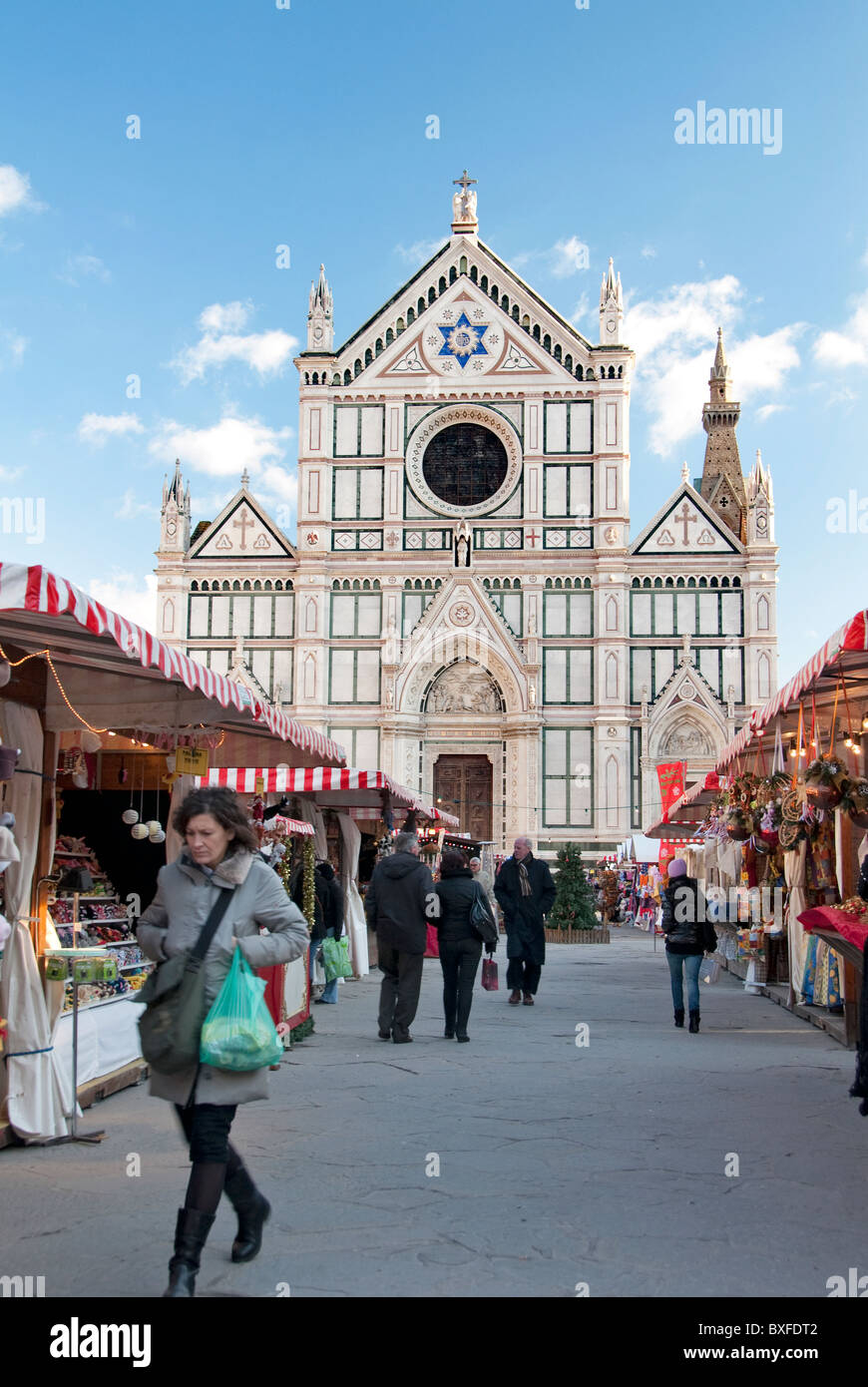 Annual Bavarian Christmas Market, Piazza Santa Croce, Florence, Tuscany, Italy Stock Photo