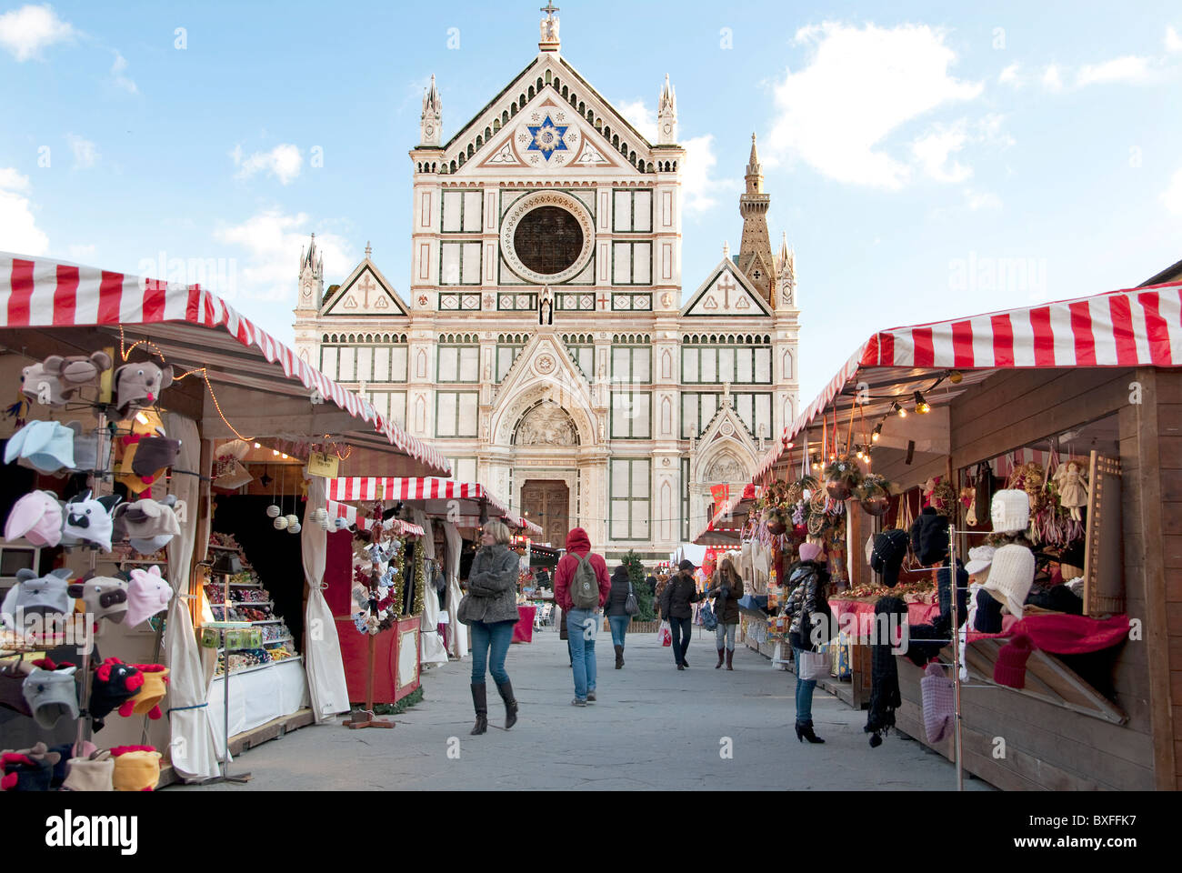 Annual Bavarian Christmas Market, Piazza Santa Croce, Florence, Tuscany, Italy Stock Photo