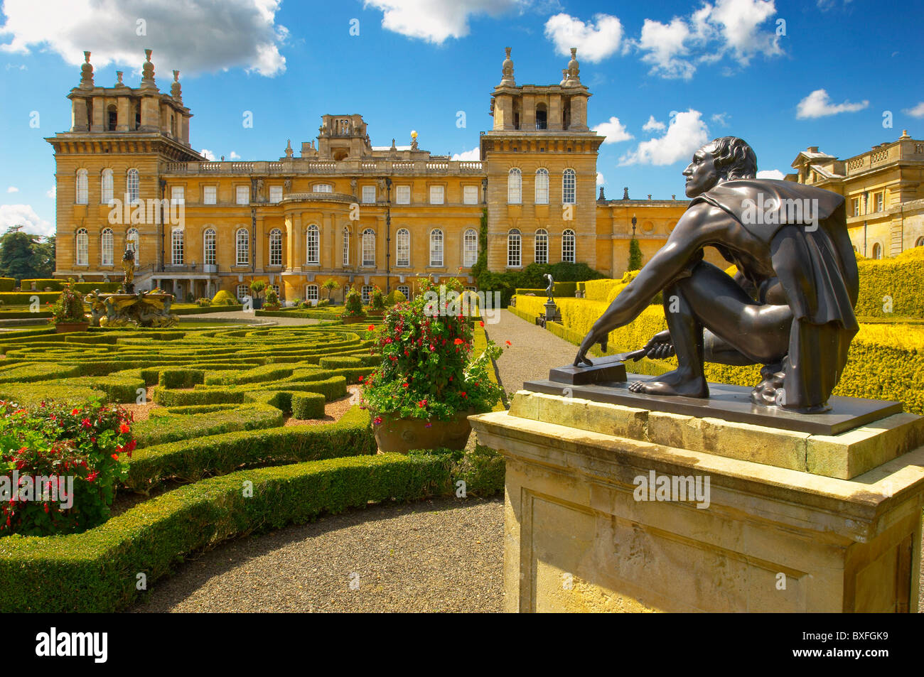 Blenheim Palace Italian Garden with geometric hedge designs- England Stock Photo