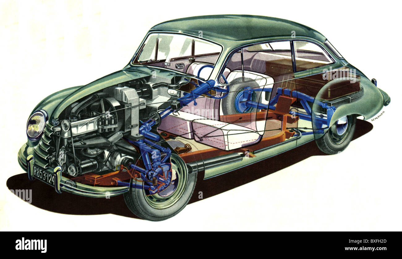 transport / transportation, car, vehicle variants, DKW, limousine special edition, cross section, Auto Union GmbH, Ingolstadt, Germany, circa 1956, Additional-Rights-Clearences-Not Available Stock Photo