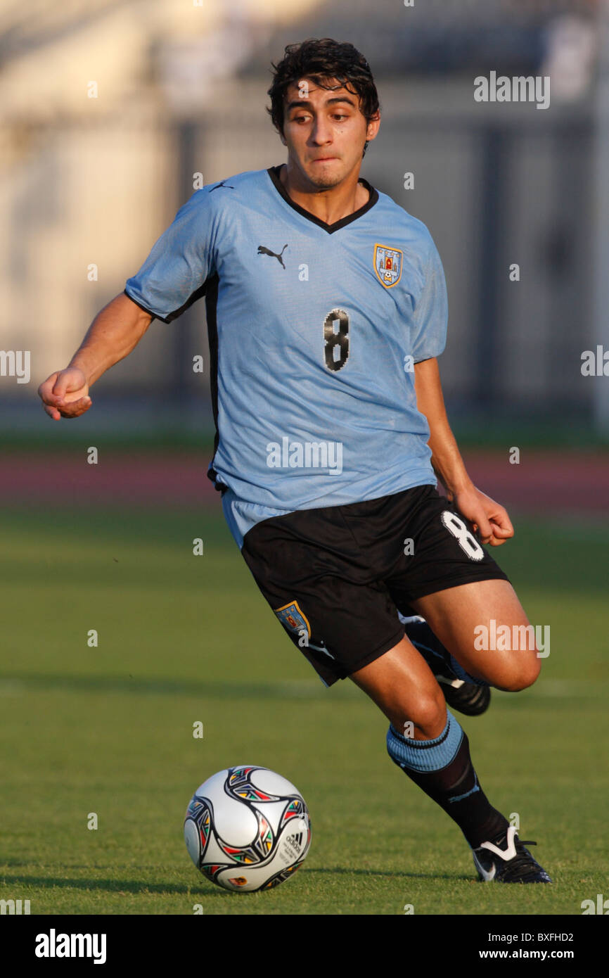 Maximiliano Calzada of Uruguay in action during a FIFA U-20 World Cup round of 16 soccer match against Brazil October 7, 2009. Stock Photo