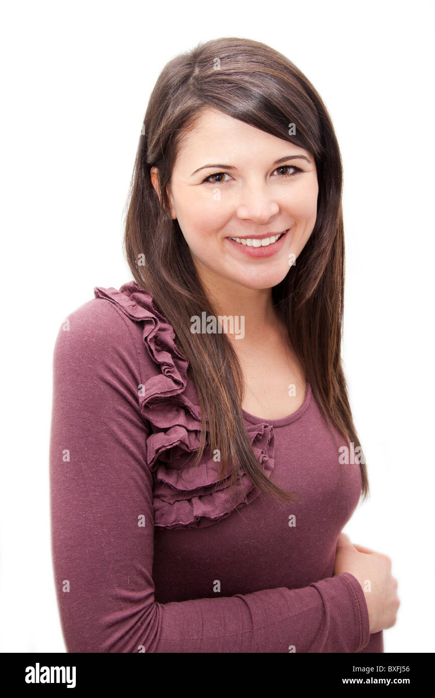 Portrait of a beautiful young woman isolated on white background Stock ...