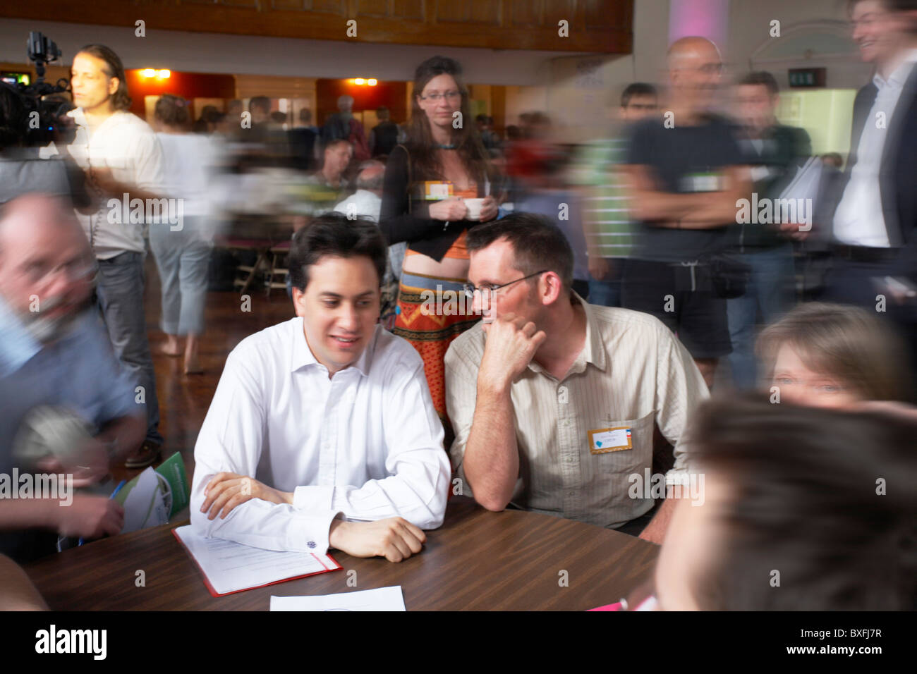 UK Labour MP and ex leader Ed Miliband with Rob Hopkins from the Transition Network. Stock Photo