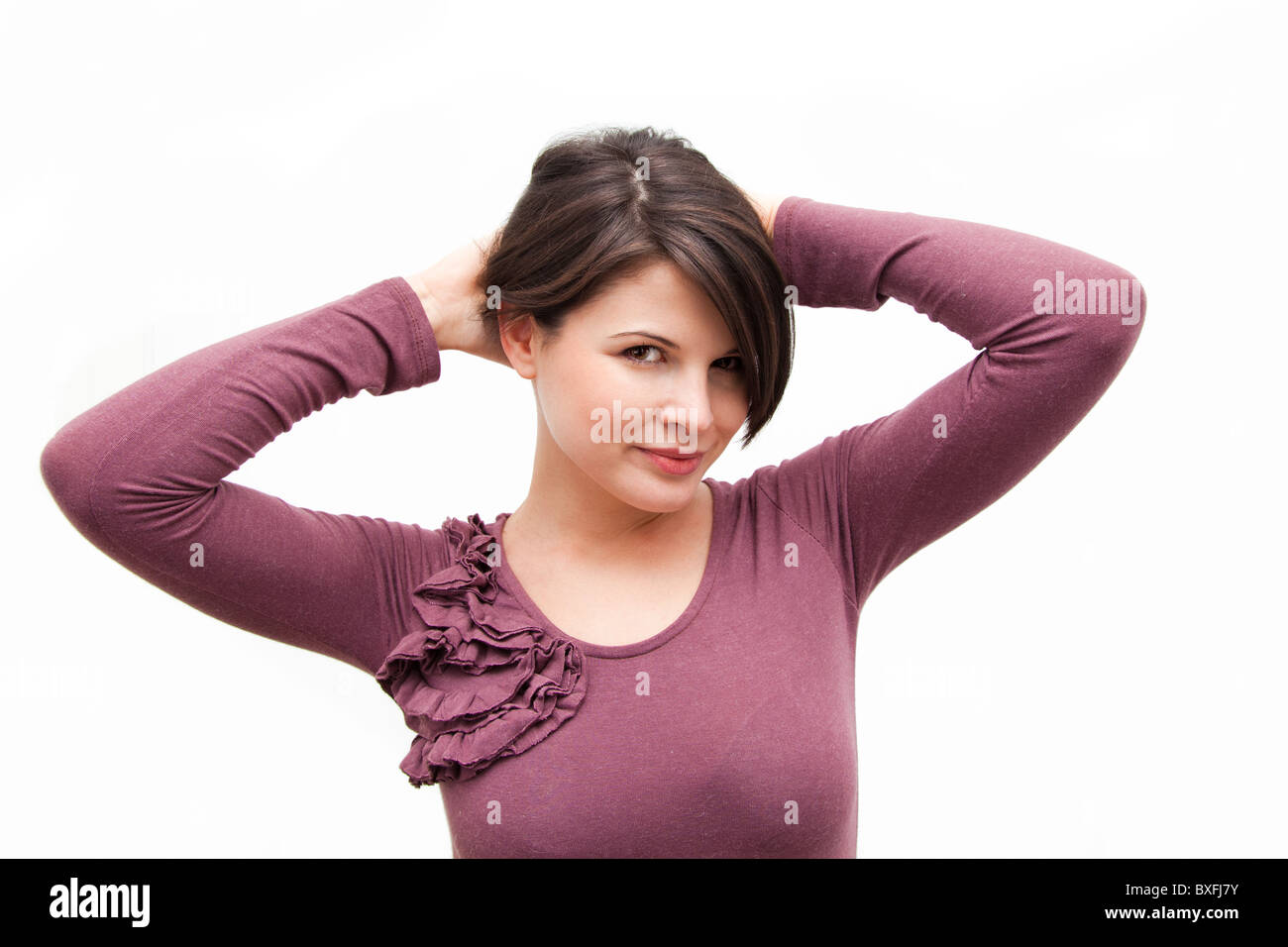 Portrait of a beautiful young woman isolated on white background Stock ...