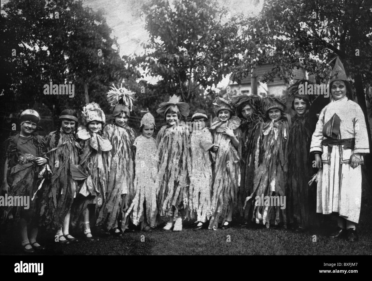 carnival, girls in flower costumes, group picture, Werl, Germany, 1929, Additional-Rights-Clearences-Not Available Stock Photo