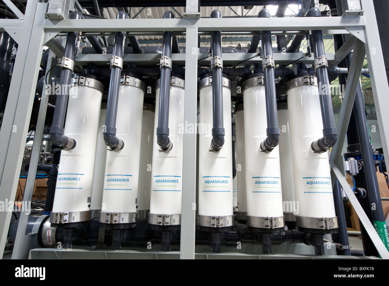 Water purification filters at a water treatment plant in Von Ormy, Texas south of San Antonio Stock Photo