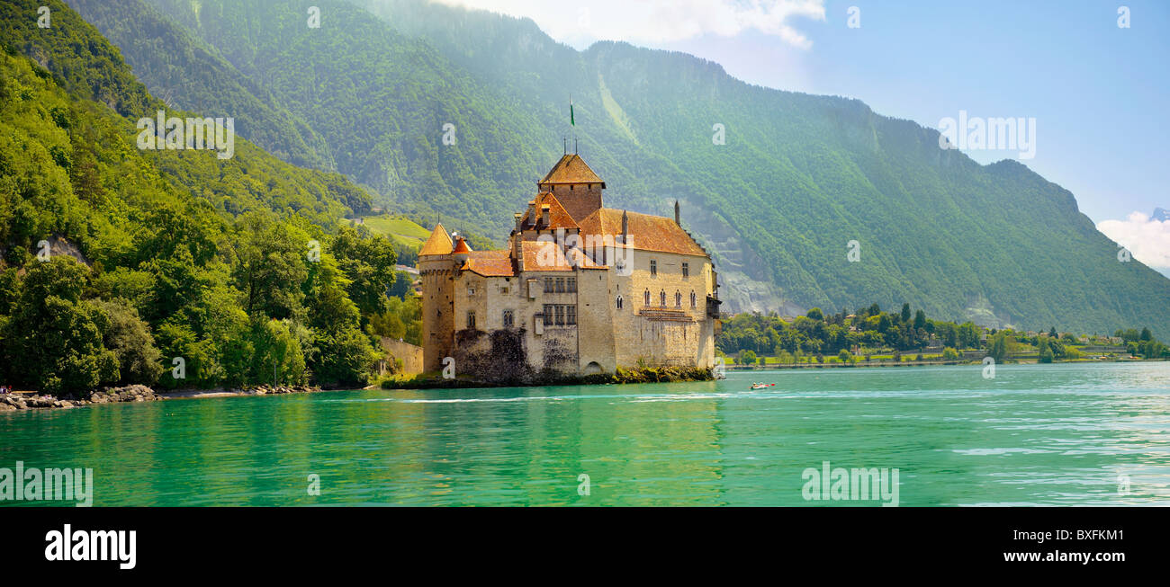 Chateaux Chillion on Lac Leman, Montreaux, Vaud Switzerland Stock Photo