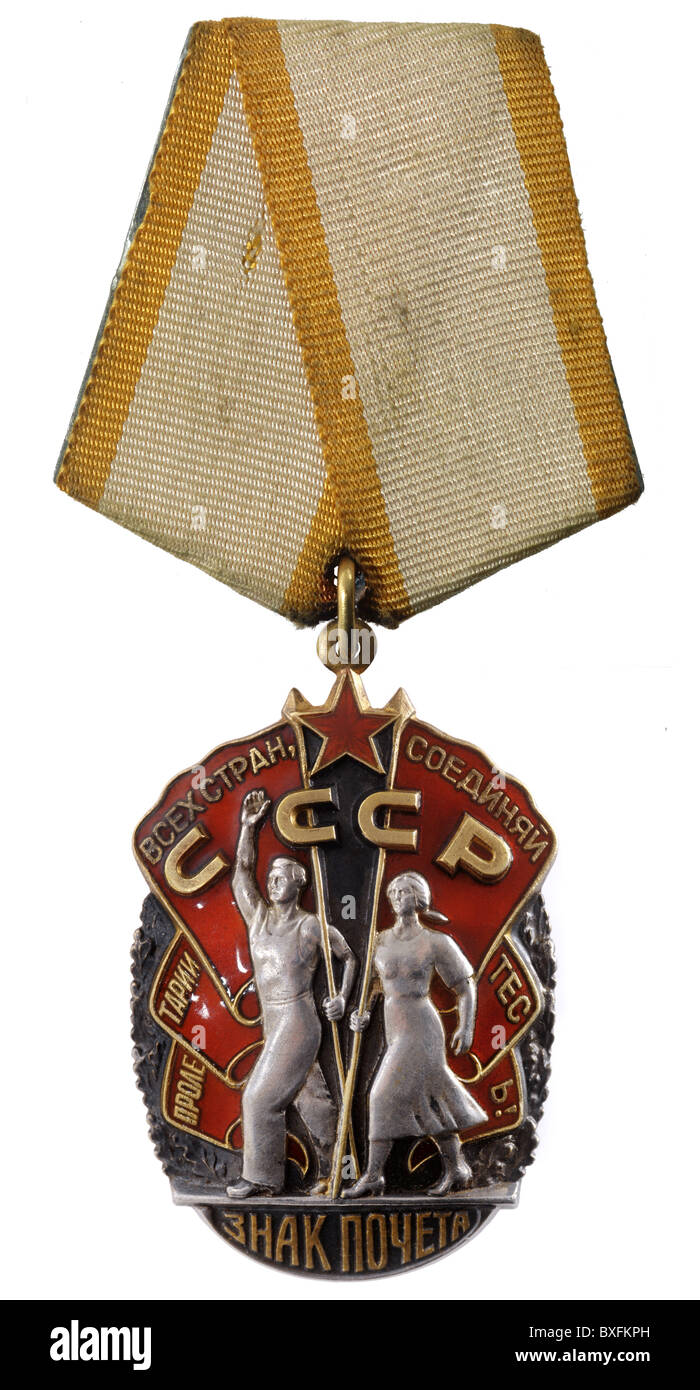 decorations, Russia, USSR, circa 1940, medal 'Sign of Honour', established on November 25, 1935, Additional-Rights-Clearences-Not Available Stock Photo