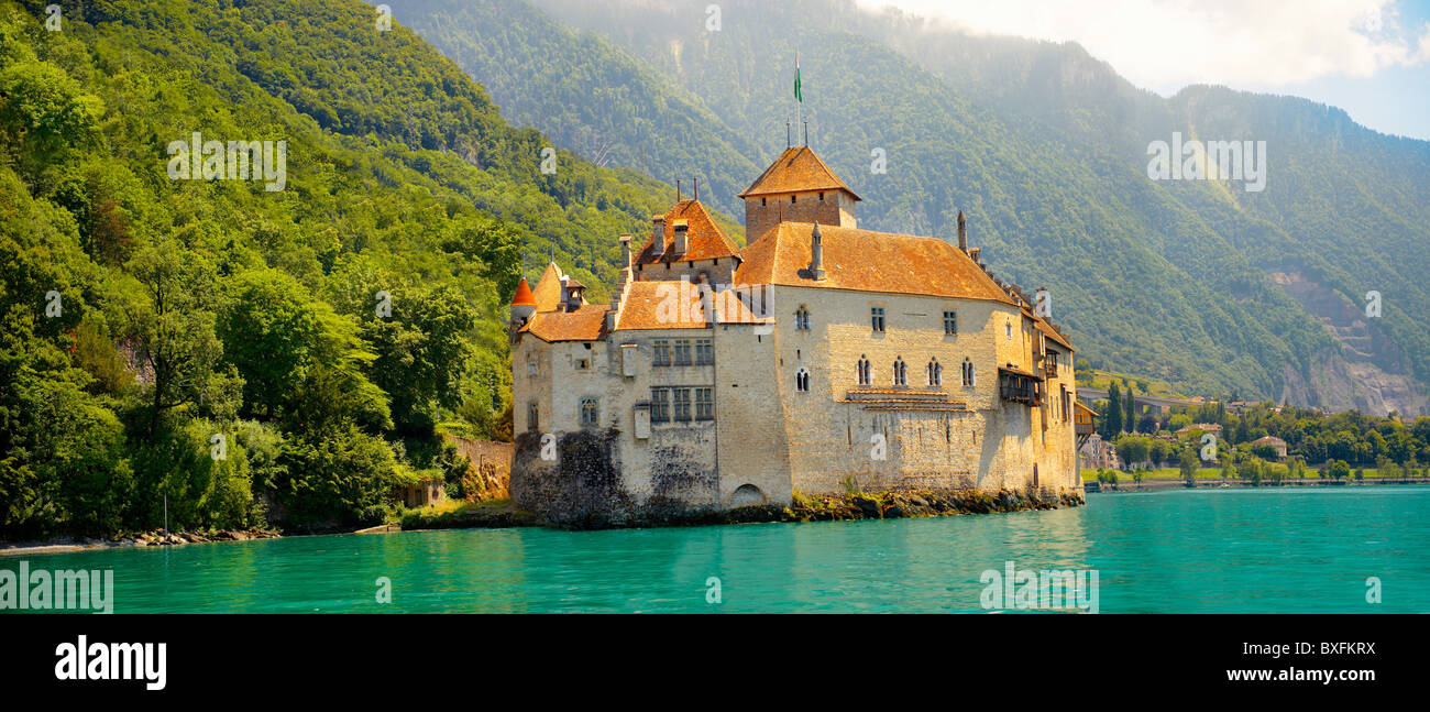 Chateaux Chillion on Lac Leman, Montreaux, Vaud Switzerland Stock Photo