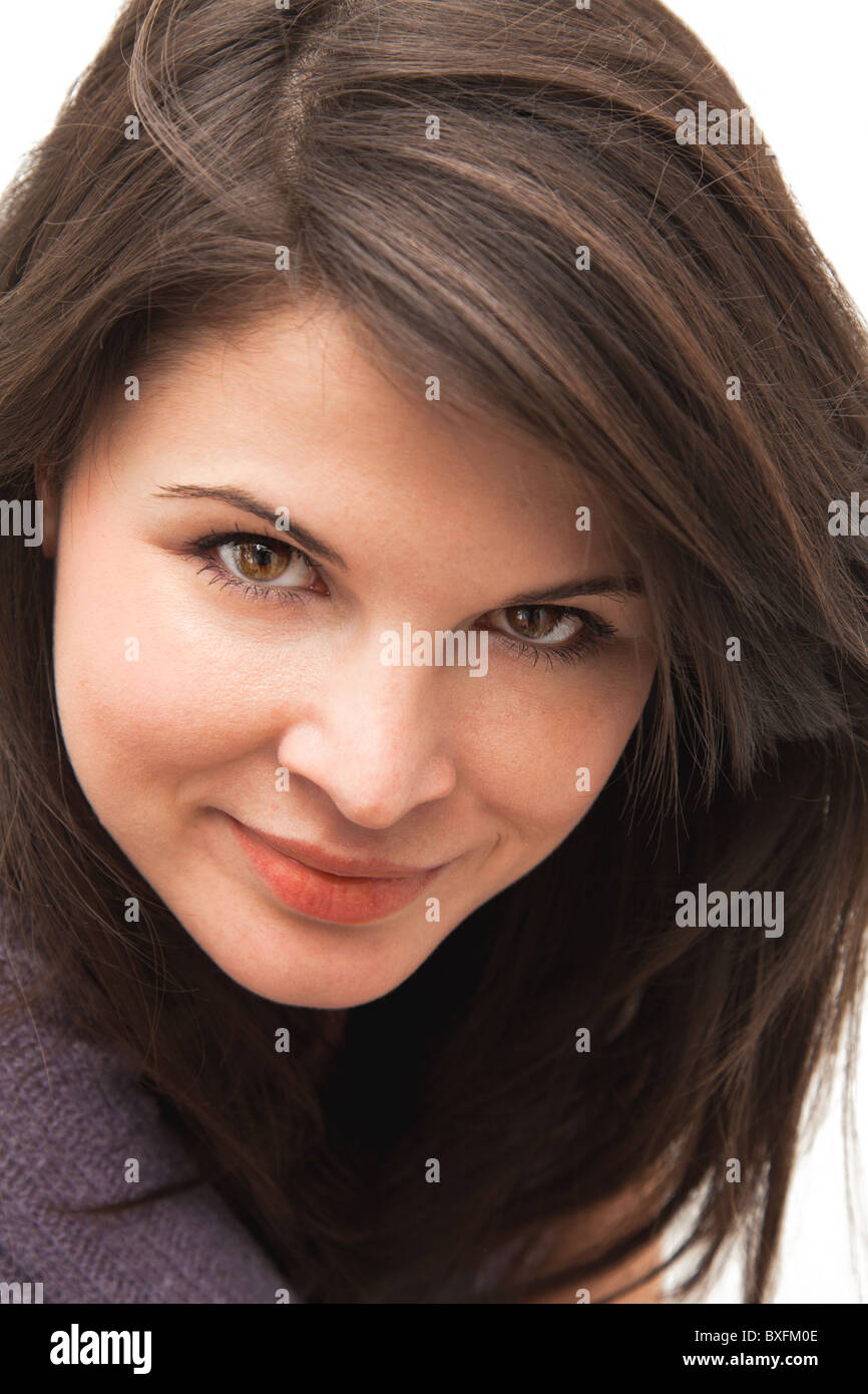 Portrait of a beautiful young woman isolated on white background Stock ...