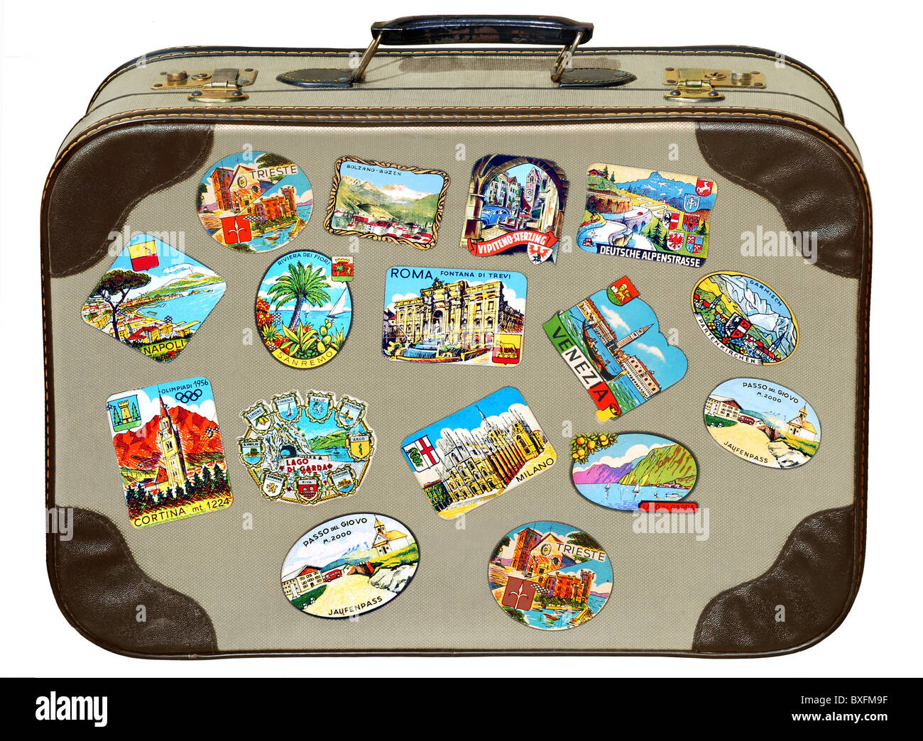 tourism, baggage, case with sticker, Germany, circa 1958, Additional-Rights-Clearences-Not Available Stock Photo