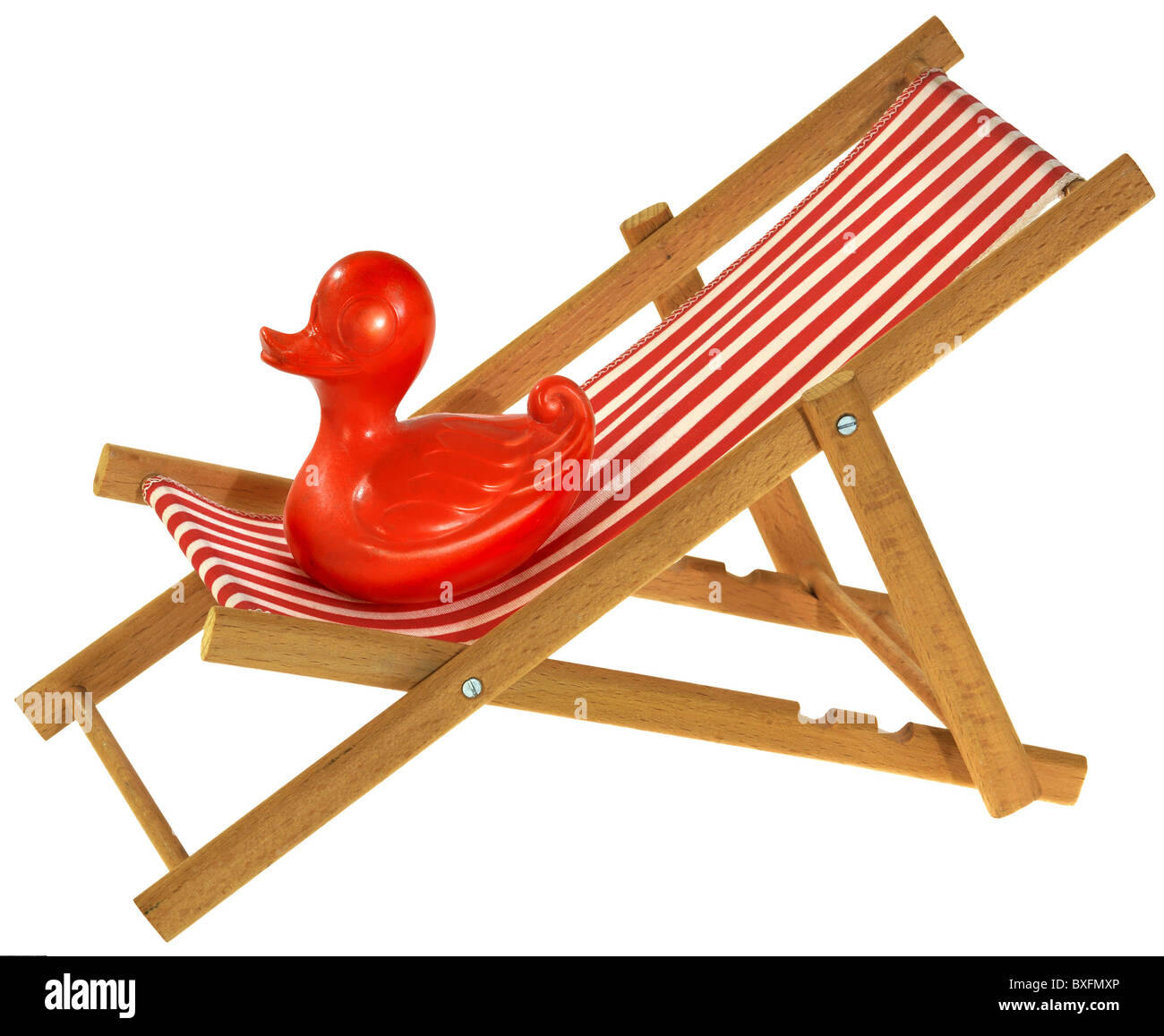 tourism, holiday, sun-lounger, bath duck, symbolic, Germany, 1990s, 90s, 20th century, historic, historical, holiday, vacation, holidays, summer, relaxation, lounge, lounging, squeaky duck, bathing season, symbol, symbols, still, clipping, cut out, cut-out, cut-outs, Additional-Rights-Clearences-Not Available Stock Photo