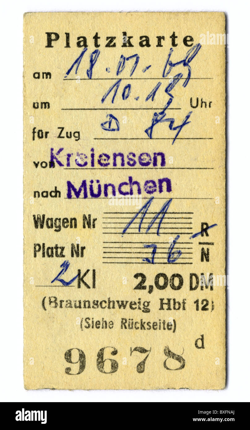 transport transportation railway reservation card Germany 1969 Additional Rights