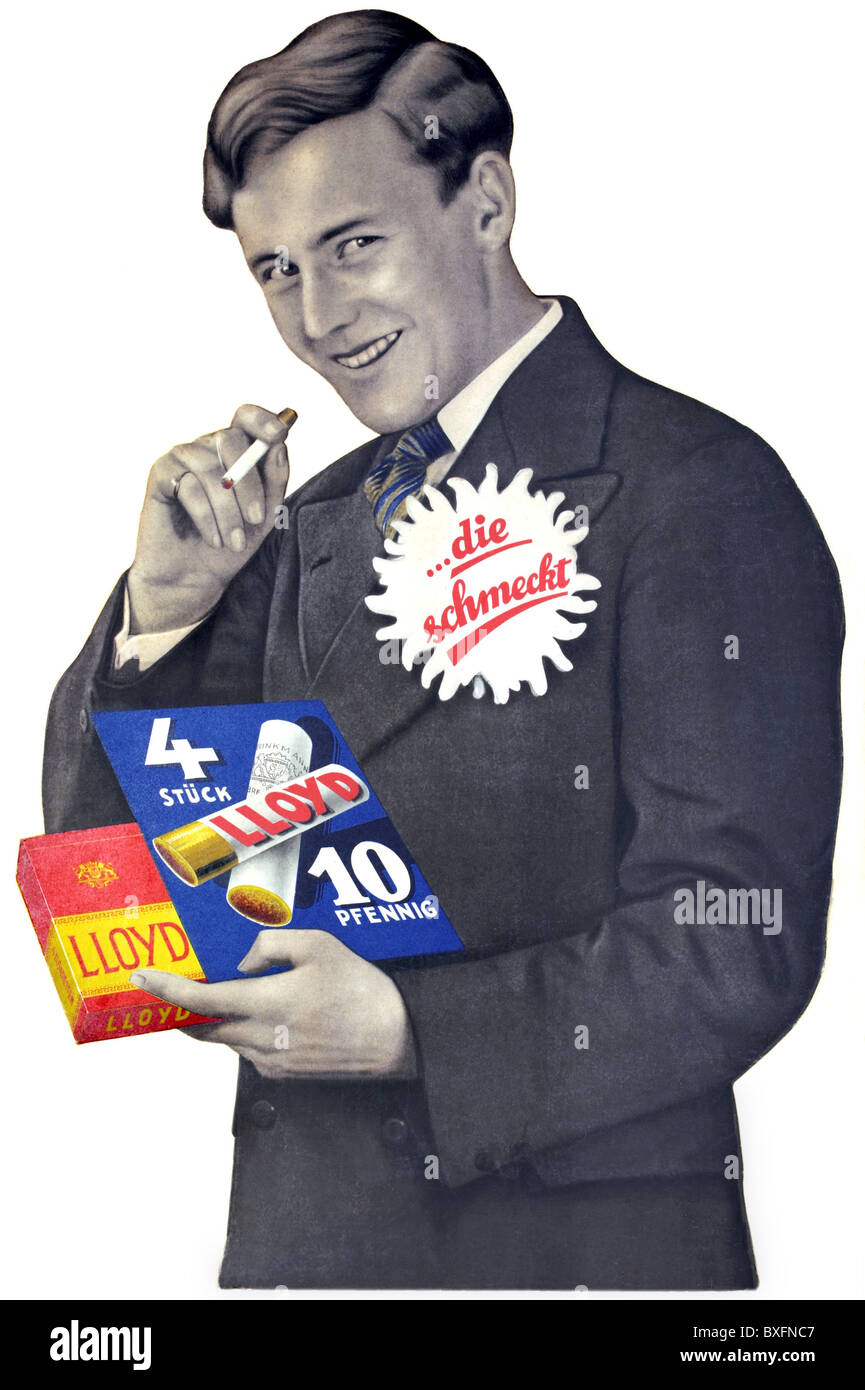 tobacco, cigarettes, advertising for Lloyd cigarettes, Germany, circa 1935,  Additional-Rights-Clearences-Not Available Stock Photo