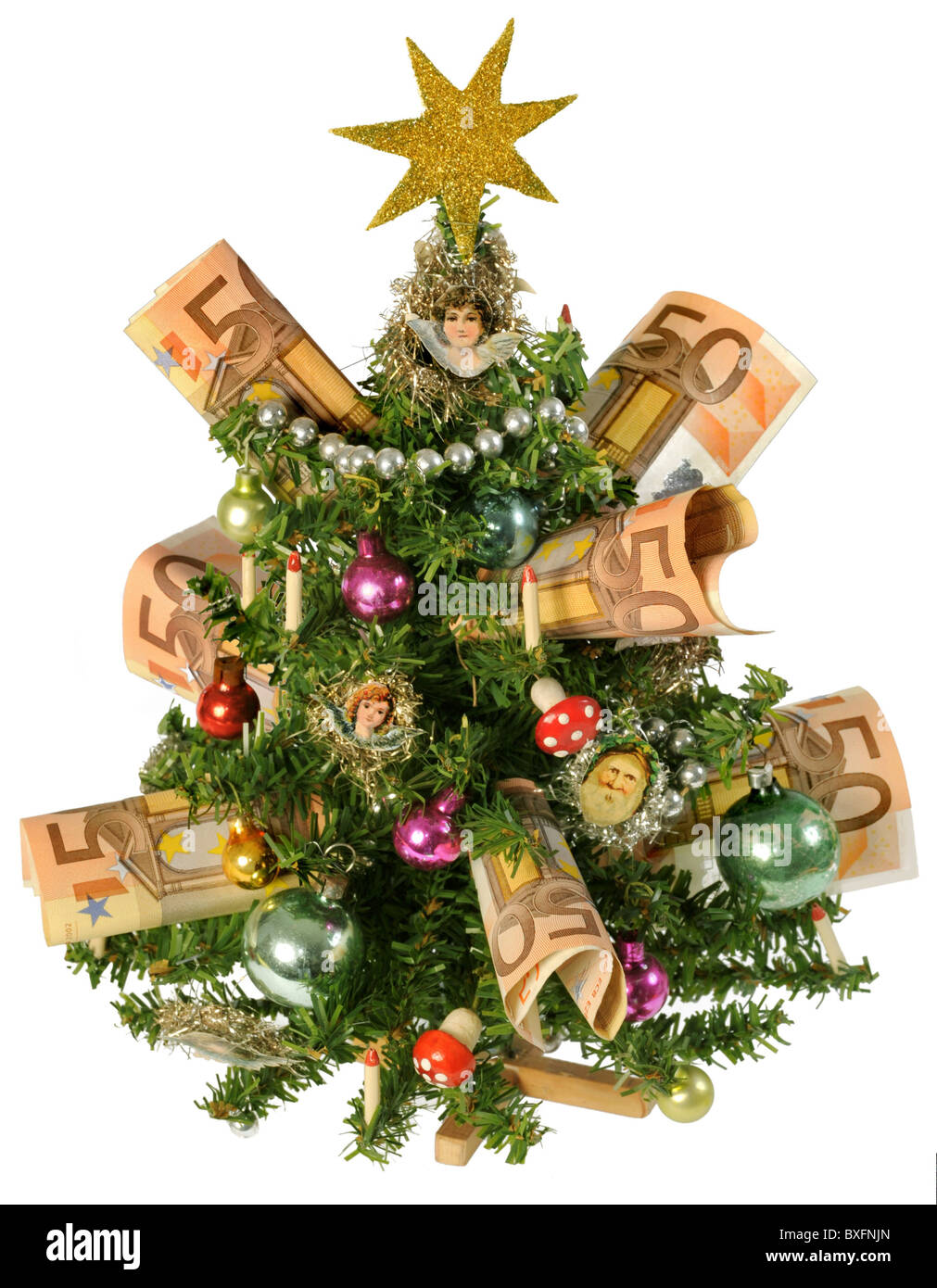 Christmas, Christmas tree with money, symbol image, Additional-Rights-Clearance-Info-Not-Available Stock Photo