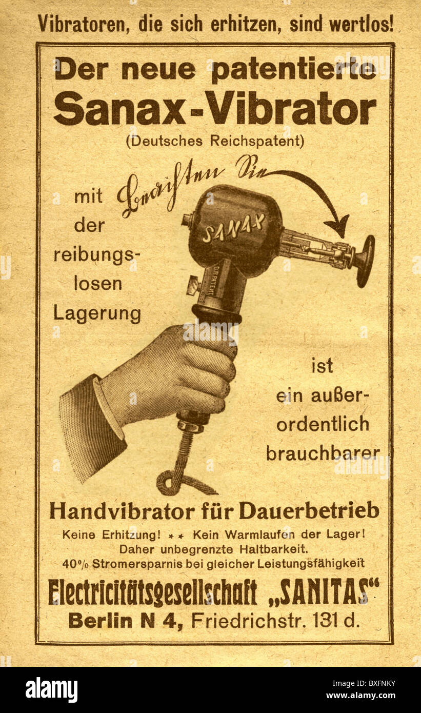 advertising, household, Sanax vibrator, hand vibrator, Berlin, Germany,  1920, Additional-Rights-Clearences-Not Available Stock Photo