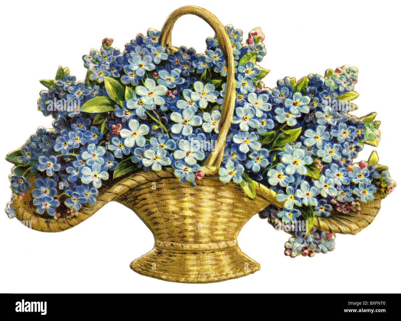 kitsch, flower basket with forget-me-not, Germany, circa 1890, Additional-Rights-Clearences-Not Available Stock Photo