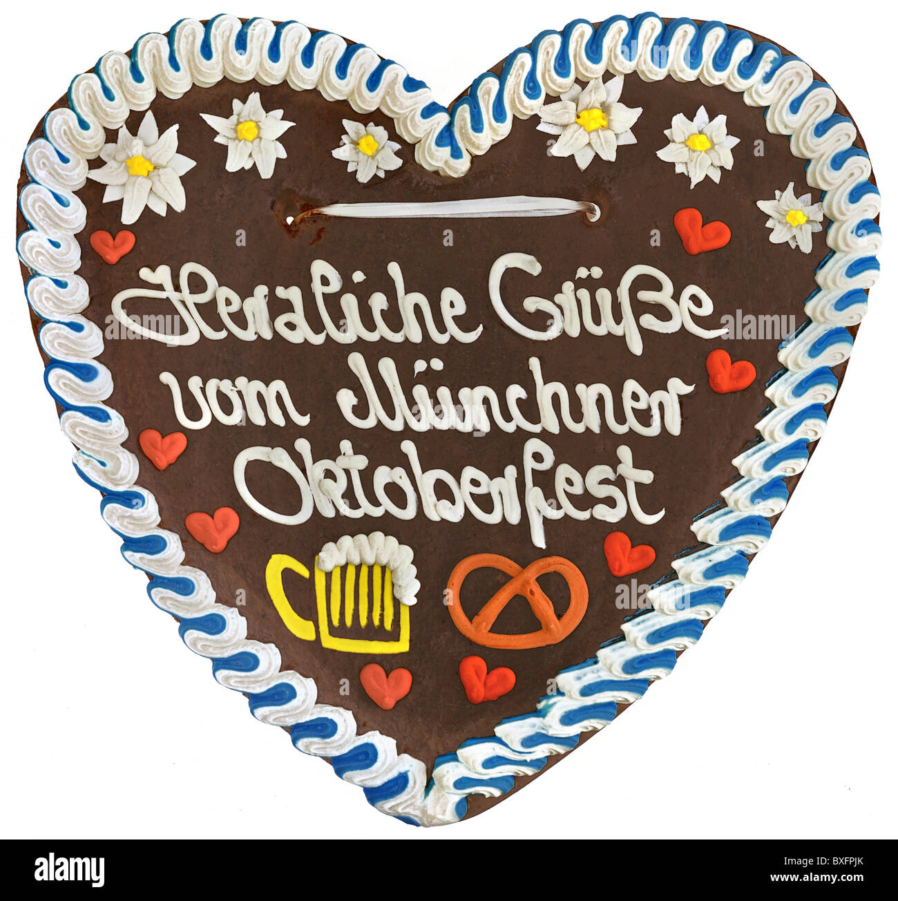 gingerbread, gingerbread heart with inscription 'Lovely Greetings from the Munich Oktoberfest', Munich, Germany, Additional-Rights-Clearance-Info-Not-Available Stock Photo