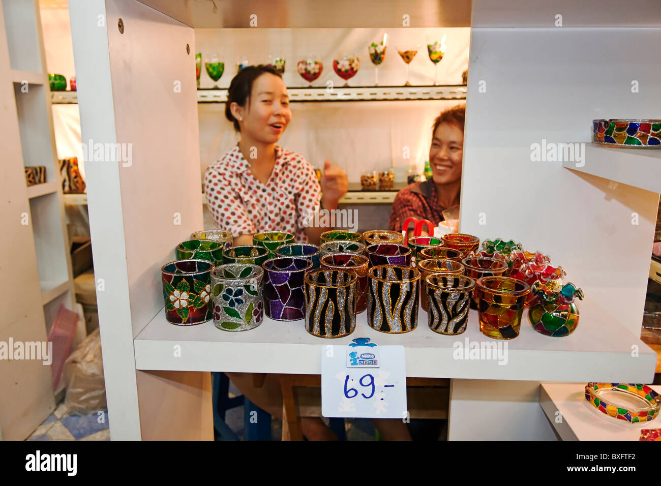 Glassware for sale at Chatuchak Weekend Market, Bangkok, Thailand Stock