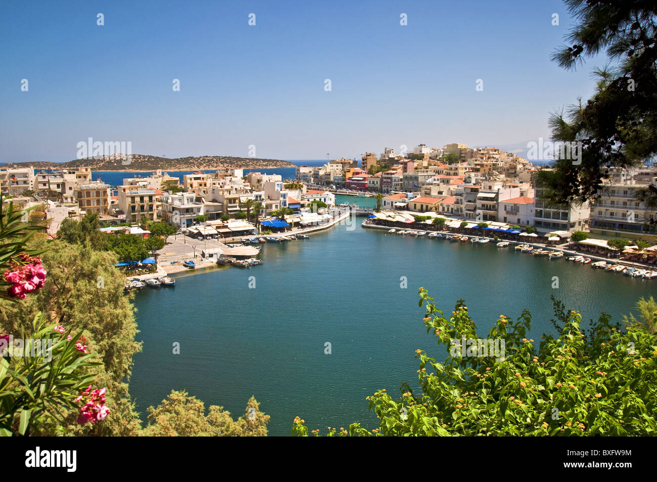 Lake Voulismeni in Agios Nikolaos, Crete Stock Photo