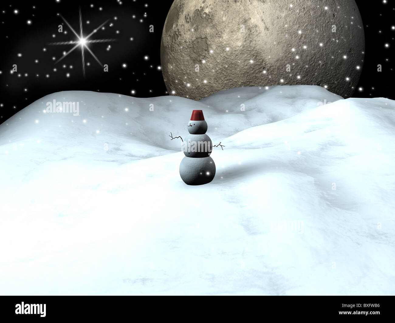 Snow man with a blue starry sky at the background Stock Photo - Alamy