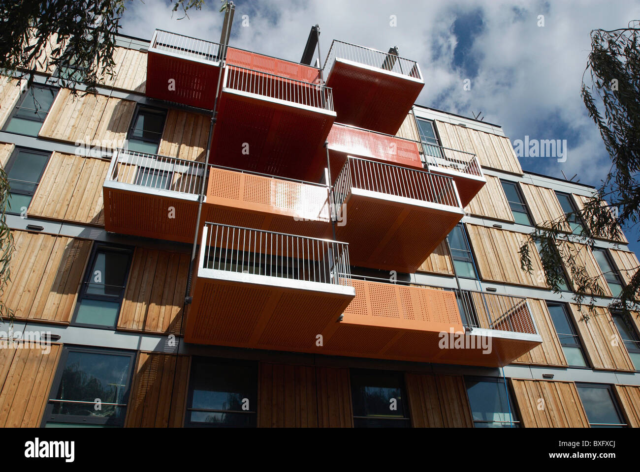 Balconies modern apartment building new development area hires stock