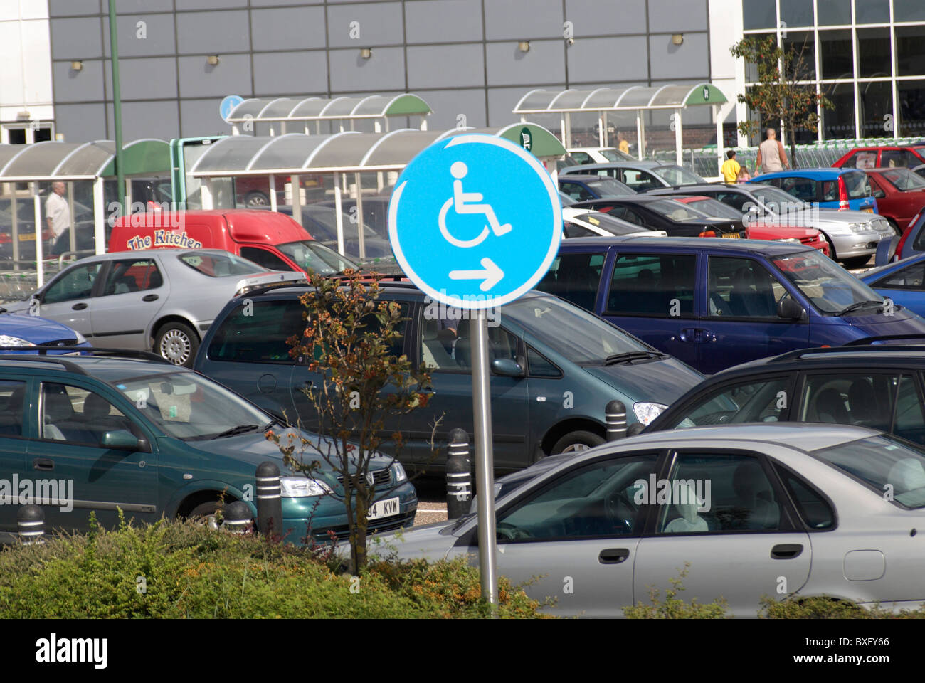 Sign for disabled parking at a supermarket car park Great Yarmouth