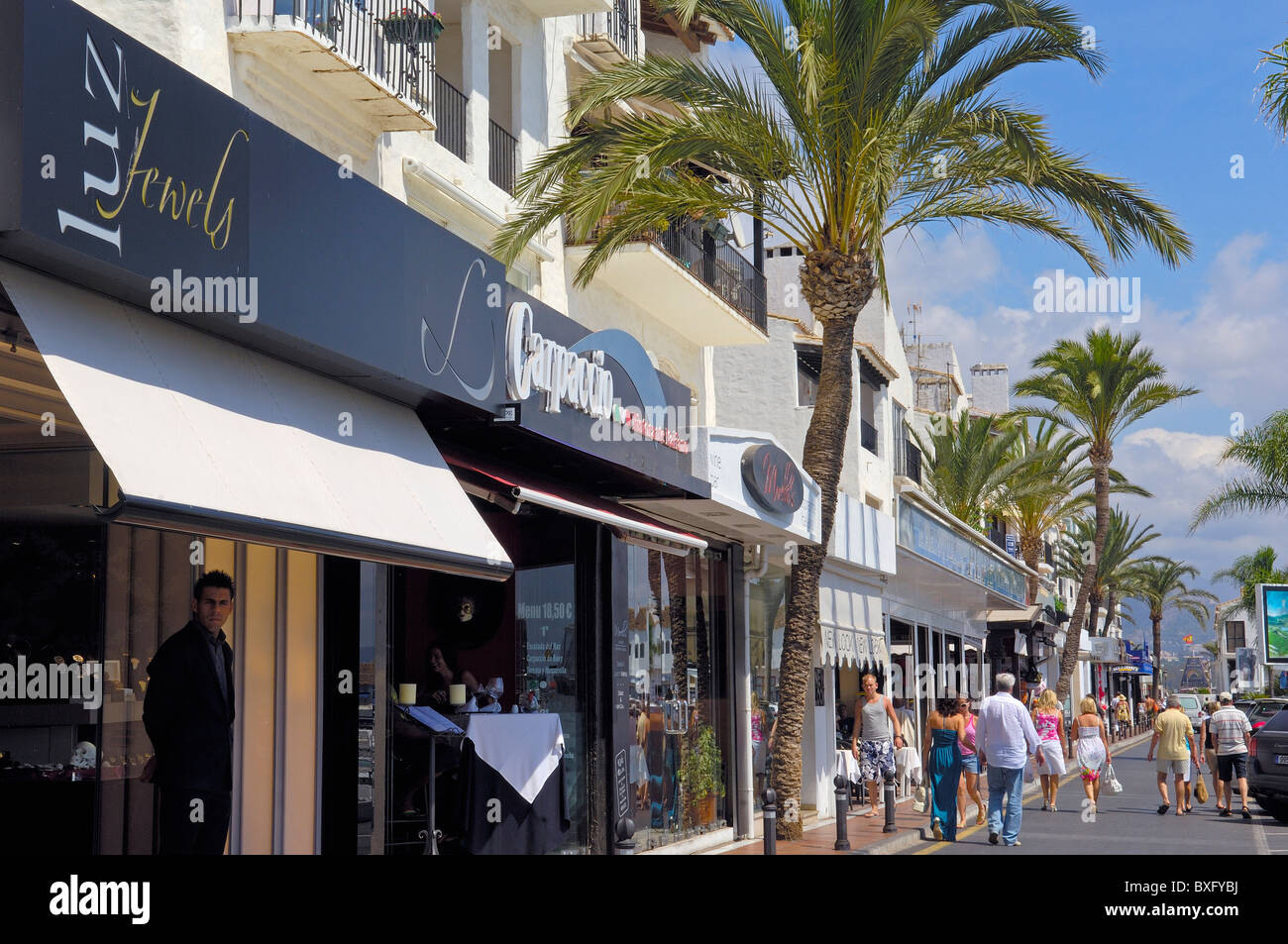 Luxury shops at the exclusive yacht harbour of Puerto Banús, Marbella,  Costa del Sol, Málaga province, Andalusia, Spain Stock Photo - Alamy