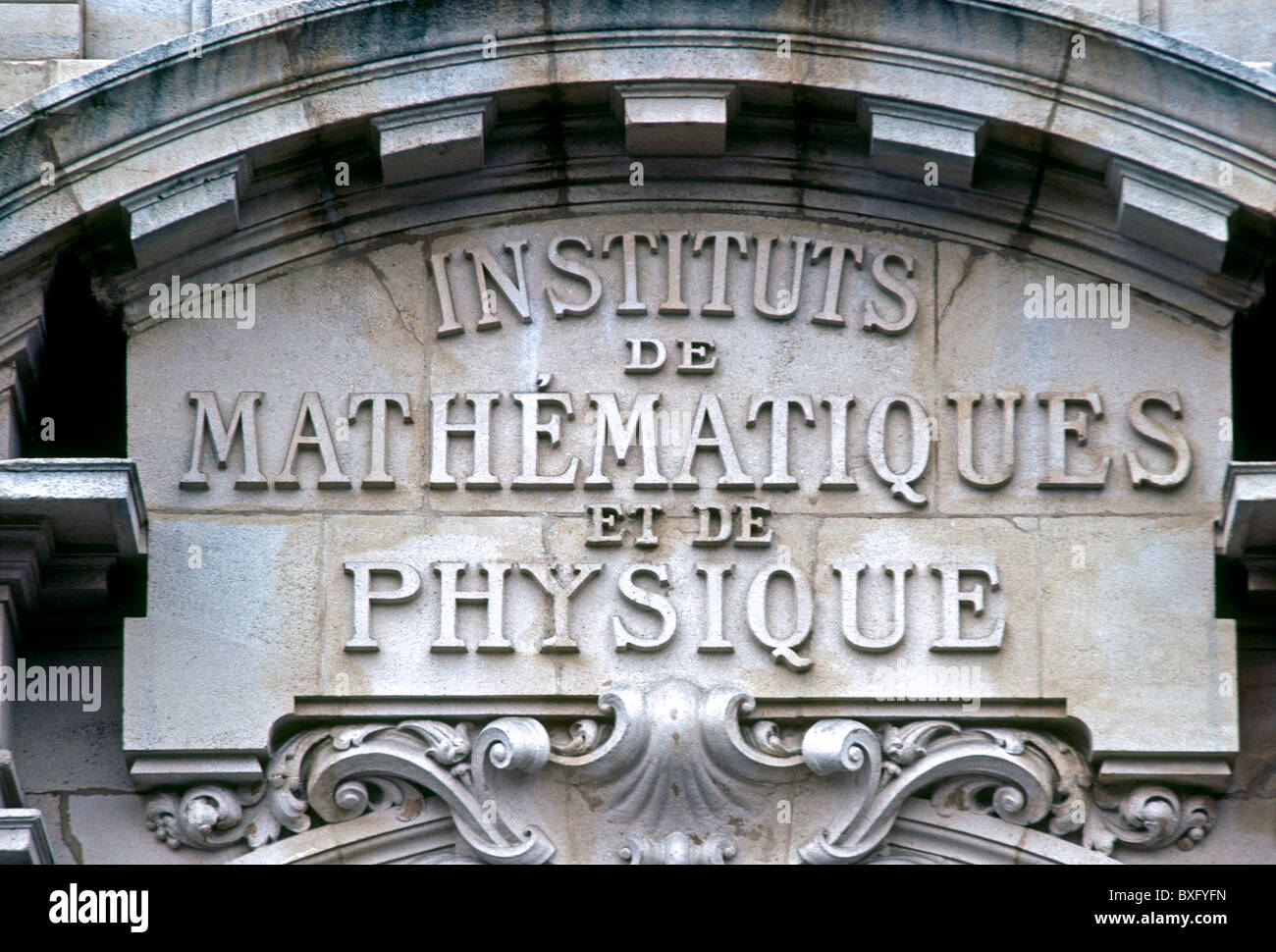 sign, Institute of Mathematics and Physics, city of Nancy, Lorraine, France, Europe Stock Photo