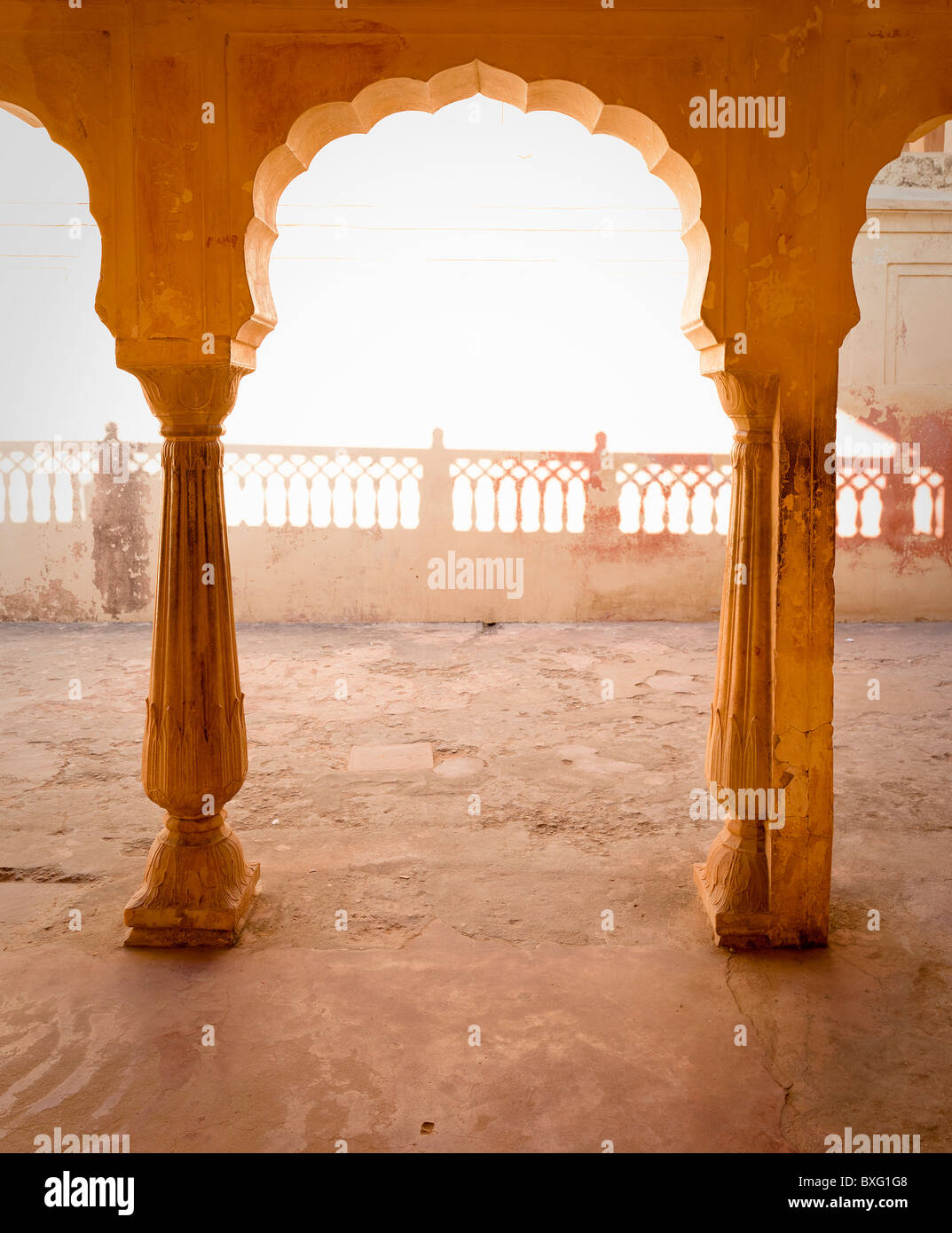 Ornate Indian arch and courtyard Stock Photo