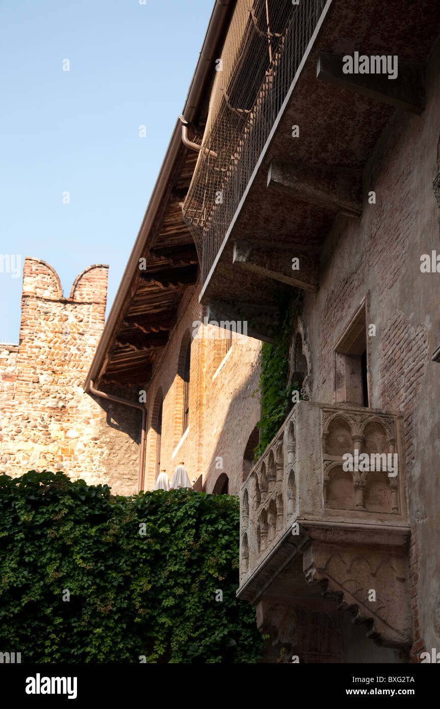 Balcony on wall of Juliet's house in Verona the city in Northern Italy featuring in Shakespeare