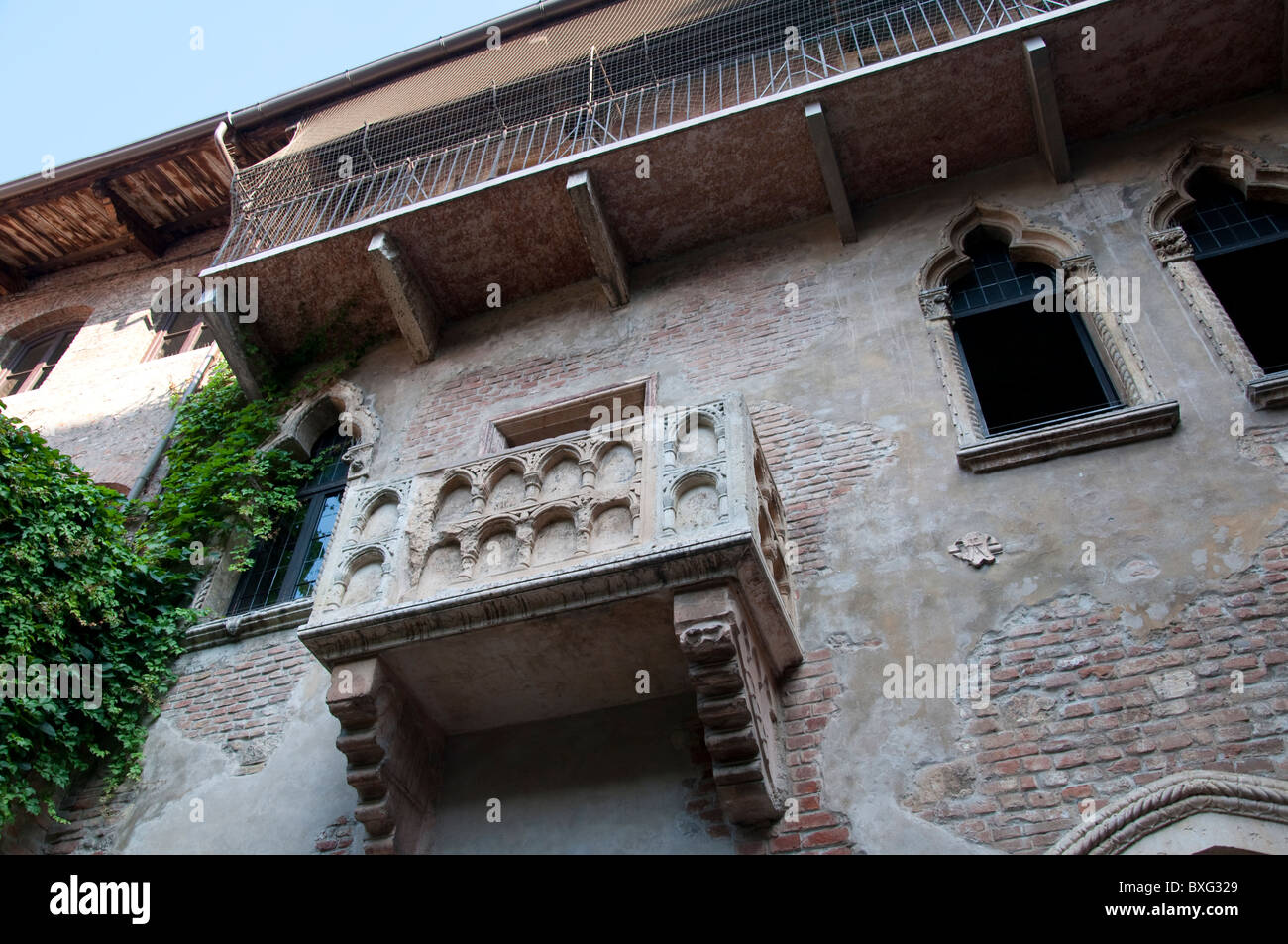 Balcony on wall of Juliet's house in Verona the city in Northern Italy featuring in Shakespeare