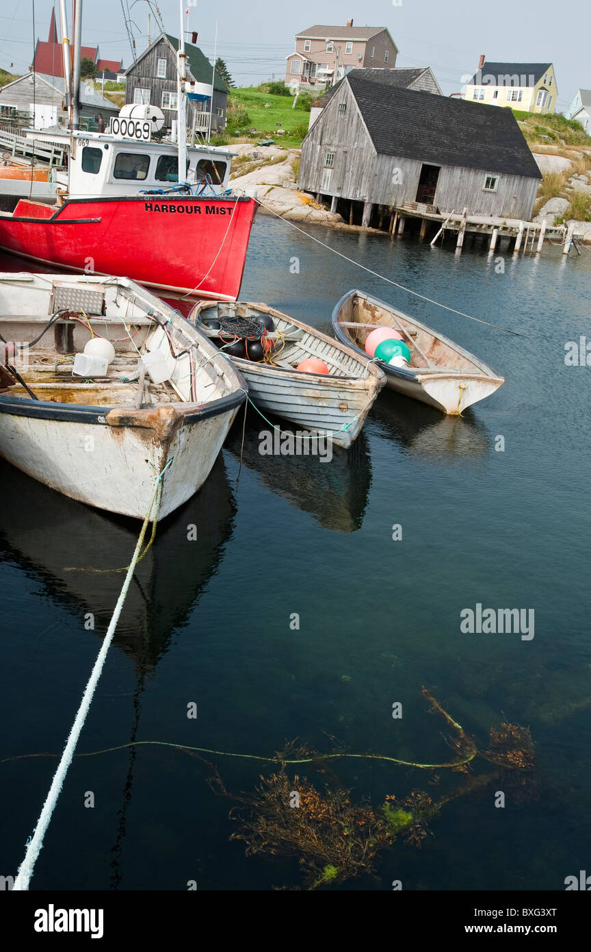 Nova Scotia, Canada. Fishing boats skiffs in Peggy's Cove. Stock Photo