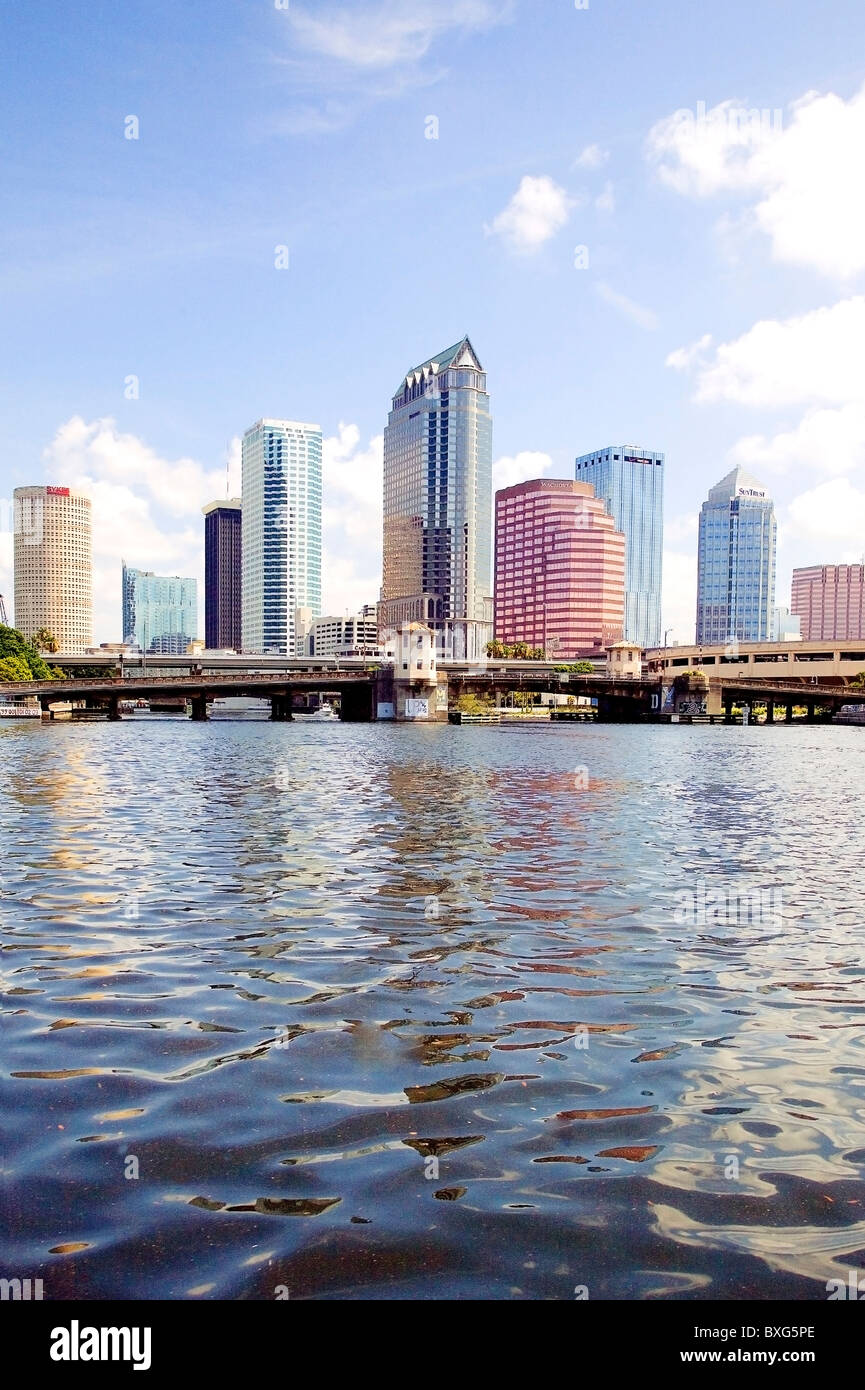 Cityscape of Tampa, Florida. Hillsbourough River near Davis Island. Stock Photo