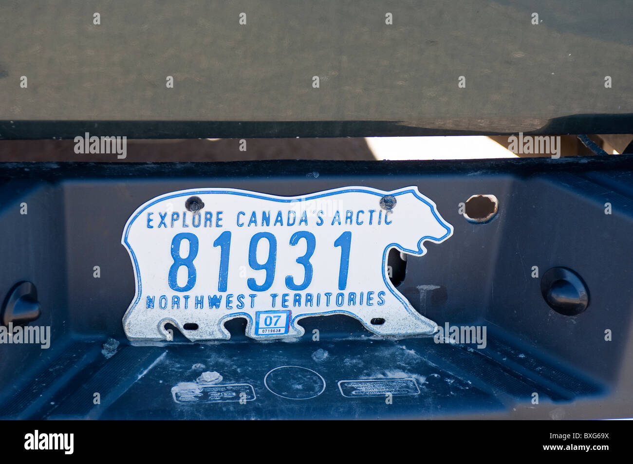 Northwest Territories polar bear shaped license plate, Yellowknife