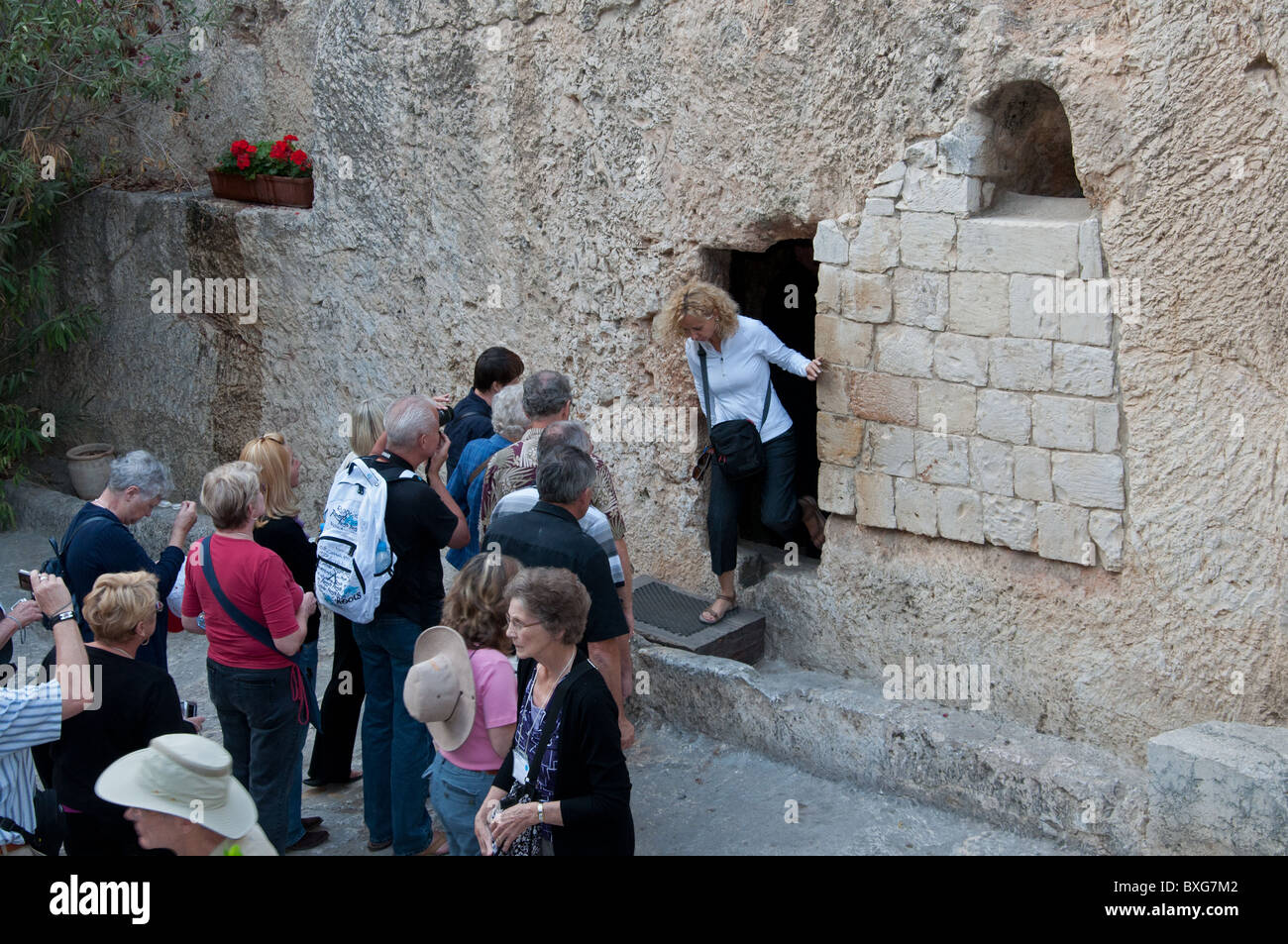 People waiting to enter the Garden Tomb. Stock Photo