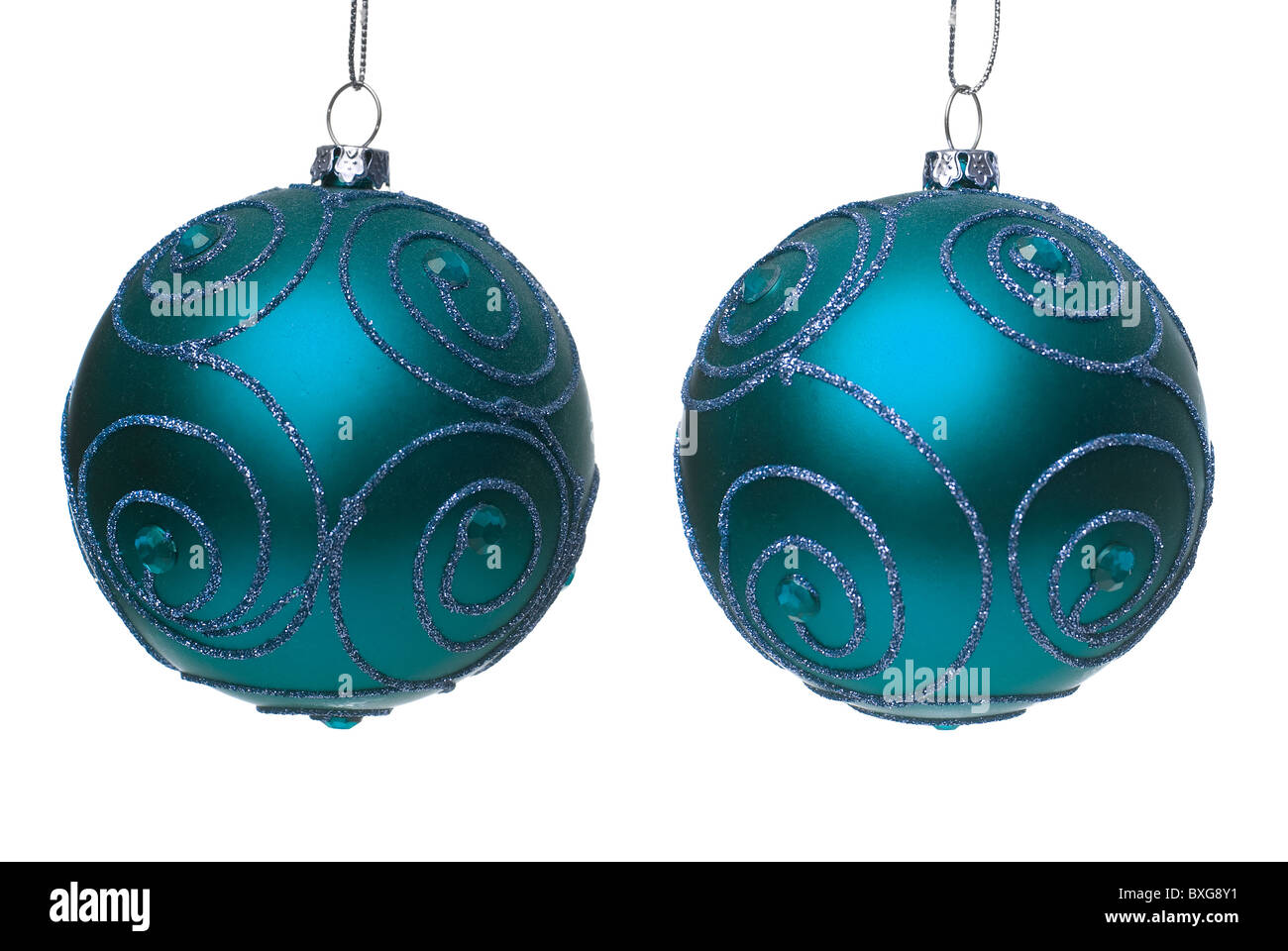 Blue christmas balls isolated on a white background Stock Photo - Alamy