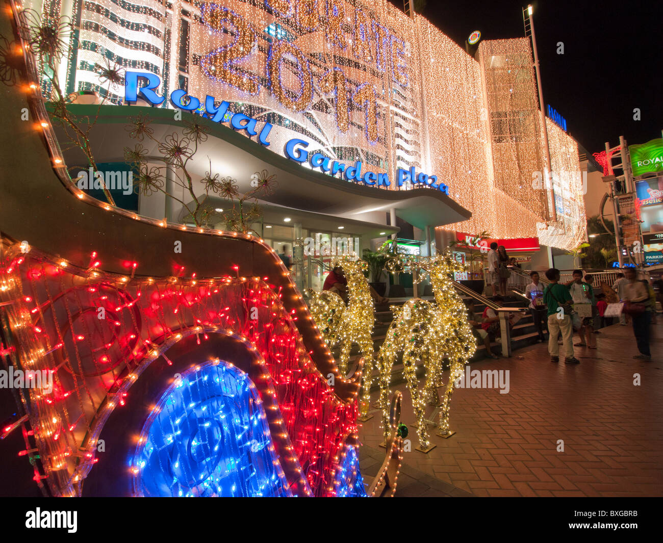 The season greeting for Christmas Holiday light decoration in front of leading shopping mall in Pattaya, Thailand Stock Photo
